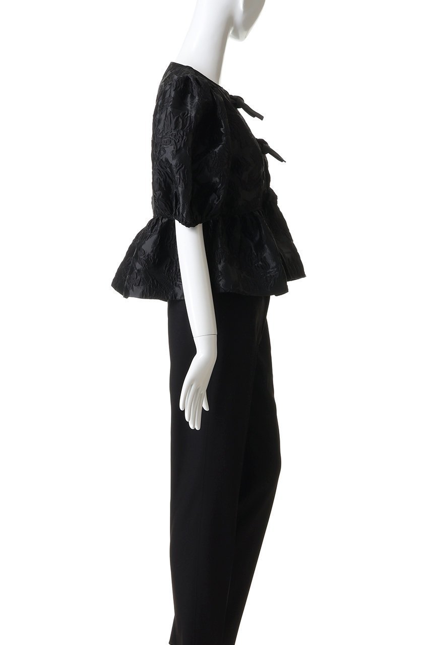 【ガニー/GANNI】のSatin Cloque ペプラム ブラウス 人気、トレンドファッション・服の通販 founy(ファニー) 　ファッション　Fashion　レディースファッション　Fashion for Women　トップス・カットソー　Cut & Sew Tops　シャツ・ブラウス・オフィスカジュアル　Elegant Blouses & Button-Ups　ショート　Short, Short Length　スリーブ　Sleeve, Long Sleeve / Short Sleeve　パーティ　Party, Party Style　フラワー　Flower, Floral　フレア　Flare, Flared　ペプラム　Peplum, Flared Hem　リボン　Ribbon, Bow　other-3|ID: prp329100004893655 ipo3291000000036580448