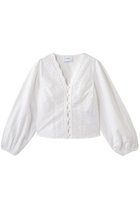 【マーレット/MERLETTE】のEVA アイレットレース Vネックボタンブラウス 人気、トレンドファッション・服の通販 founy(ファニー) ファッション Fashion レディースファッション Fashion for Women トップス・カットソー Cut & Sew Tops シャツ・ブラウス・オフィスカジュアル Elegant Blouses & Button-Ups Vネックトップス V-Neck Tops / V-Cut Neckline Shirts アイレット Eyelet Lace エレガント 上品 Elegant ショート Short, Short Length スカラップ Scallop, Scalloped Edge スリーブ Sleeve, Long Sleeve / Short Sleeve ドレス Dress, One-Piece フェミニン Feminine, Girly フレア Flare, Flared ロング Long, Long-Length thumbnail ホワイト|ID: prp329100004893737 ipo3291000000036580980