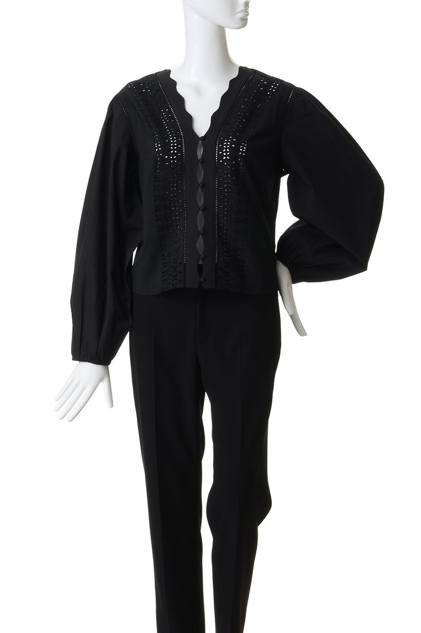 【マーレット/MERLETTE】のEVA アイレットレース Vネックボタンブラウス 人気、トレンドファッション・服の通販 founy(ファニー) 　ファッション　Fashion　レディースファッション　Fashion for Women　トップス・カットソー　Cut & Sew Tops　シャツ・ブラウス・オフィスカジュアル　Elegant Blouses & Button-Ups　Vネックトップス　V-Neck Tops / V-Cut Neckline Shirts　アイレット　Eyelet Lace　エレガント 上品　Elegant　ショート　Short, Short Length　スカラップ　Scallop, Scalloped Edge　スリーブ　Sleeve, Long Sleeve / Short Sleeve　ドレス　Dress, One-Piece　フェミニン　Feminine, Girly　フレア　Flare, Flared　ロング　Long, Long-Length　other-2|ID: prp329100004893737 ipo3291000000036580984
