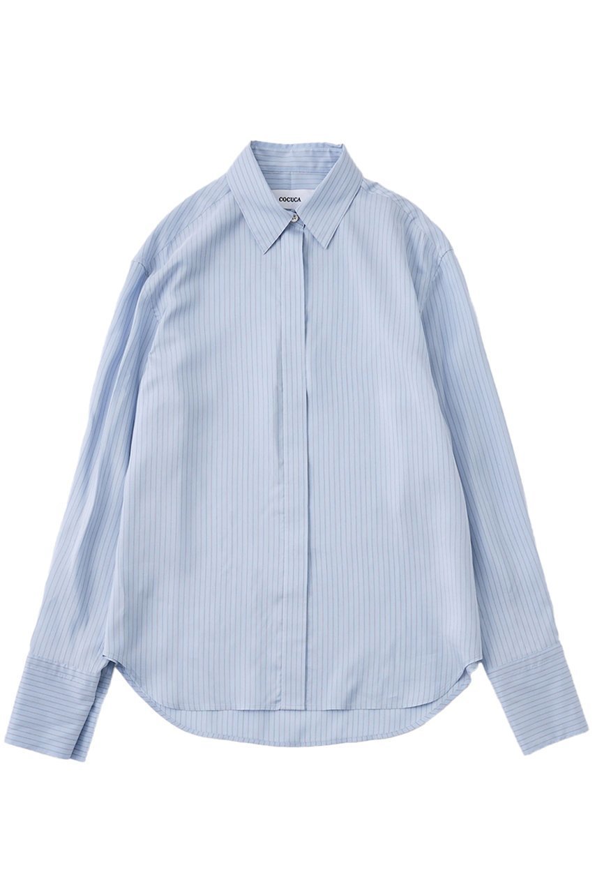 【ザ ストア バイ シー/THE STORE by C】の【COCUCA】プレミアムシャツ インテリア・キッズ・メンズ・レディースファッション・服の通販 founy(ファニー) ファッション Fashion レディースファッション Fashion for Women トップス・カットソー Cut & Sew Tops シャツ・ブラウス・オフィスカジュアル Elegant Blouses & Button-Ups おすすめ Recommended / Our Picks なめらか Smooth, Silky Texture イタリア Italy インナー Innerwear エレガント 上品 Elegant カフス Cuff Design シルク Silk, 100% Silk ジャケット Jacket, Outerwear ストライプ Stripe, Striped Pattern スリーブ Sleeve, Long Sleeve / Short Sleeve プレミアム Premium, High-End ロング Long, Long-Length サックスブルー|ID: prp329100004893751 ipo3291000000036581096