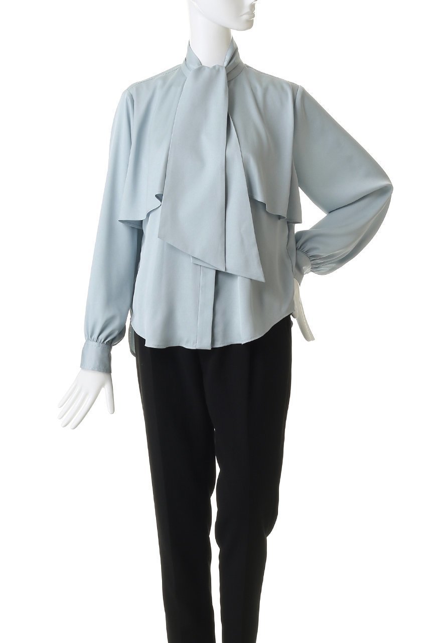 【デザイン ワークス/DESIGN WORKS】のサテンアムンゼンボウタイ付きラッフルブラウス 人気、トレンドファッション・服の通販 founy(ファニー) 　ファッション　Fashion　レディースファッション　Fashion for Women　トップス・カットソー　Cut & Sew Tops　シャツ・ブラウス・オフィスカジュアル　Elegant Blouses & Button-Ups　スリーブ　Sleeve, Long Sleeve / Short Sleeve　ロング　Long, Long-Length　エレガント 上品　Elegant　再入荷　Restock / Back in Stock　other-2|ID: prp329100004893775 ipo3291000000036612429