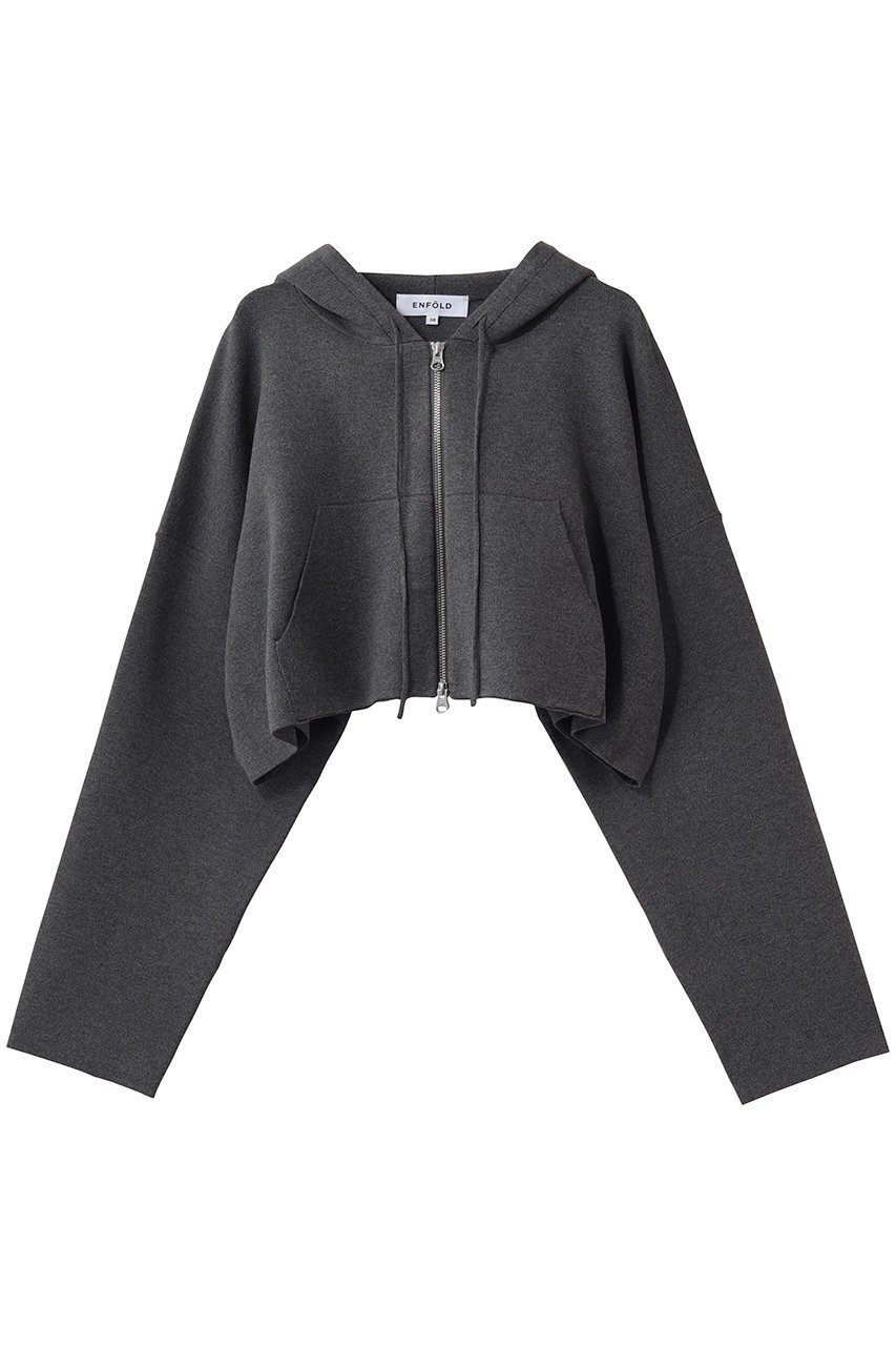 【エンフォルド/ENFOLD】のKNIT HOODIE インテリア・キッズ・メンズ・レディースファッション・服の通販 founy(ファウニー) ファッション Fashion レディースファッション Fashion for Women トップス・カットソー Cut & Sew Tops ニット Knit Tops & Sweaters カジュアルプルオーバー・ニットトップス Pullovers & Knit Tops / Casual Pullovers ジャケット Jacket, Outerwear ストレッチ Stretch, Stretchy Fabric パーカー Hoodie, Parka フィット Fit, Slim Fit エレガント 上品 Elegant チャコールグレー|ID: prp329100004893900 ipo3291000000036582121