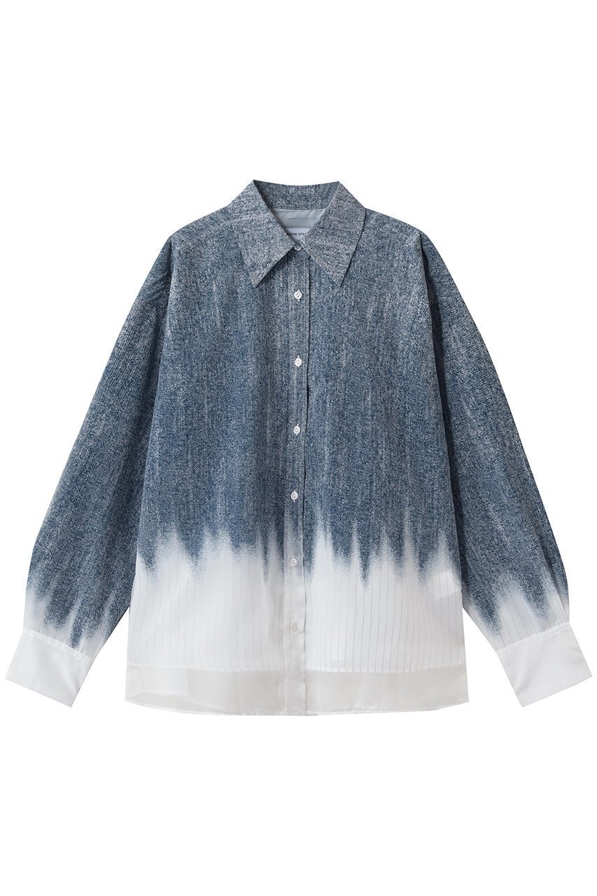 【メゾンスペシャル/MAISON SPECIAL】のFlocky Denim Shirt/フロッキーデニムシャツ インテリア・キッズ・メンズ・レディースファッション・服の通販 founy(ファニー) 　ファッション　Fashion　レディースファッション　Fashion for Women　トップス・カットソー　Cut & Sew Tops　シャツ・ブラウス・オフィスカジュアル　Elegant Blouses & Button-Ups　おすすめ　Recommended / Our Picks　クール　Cool, Chic　グラデーション　Gradient, Ombre　ストライプ　Stripe, Striped Pattern　スリーブ　Sleeve, Long Sleeve / Short Sleeve　セットアップ　Set-Up, Coordinated Outfit　デニム　Denim, Jeans Material　ロング　Long, Long-Length　BLU(ブルー)|ID: prp329100004893973 ipo3291000000036582627