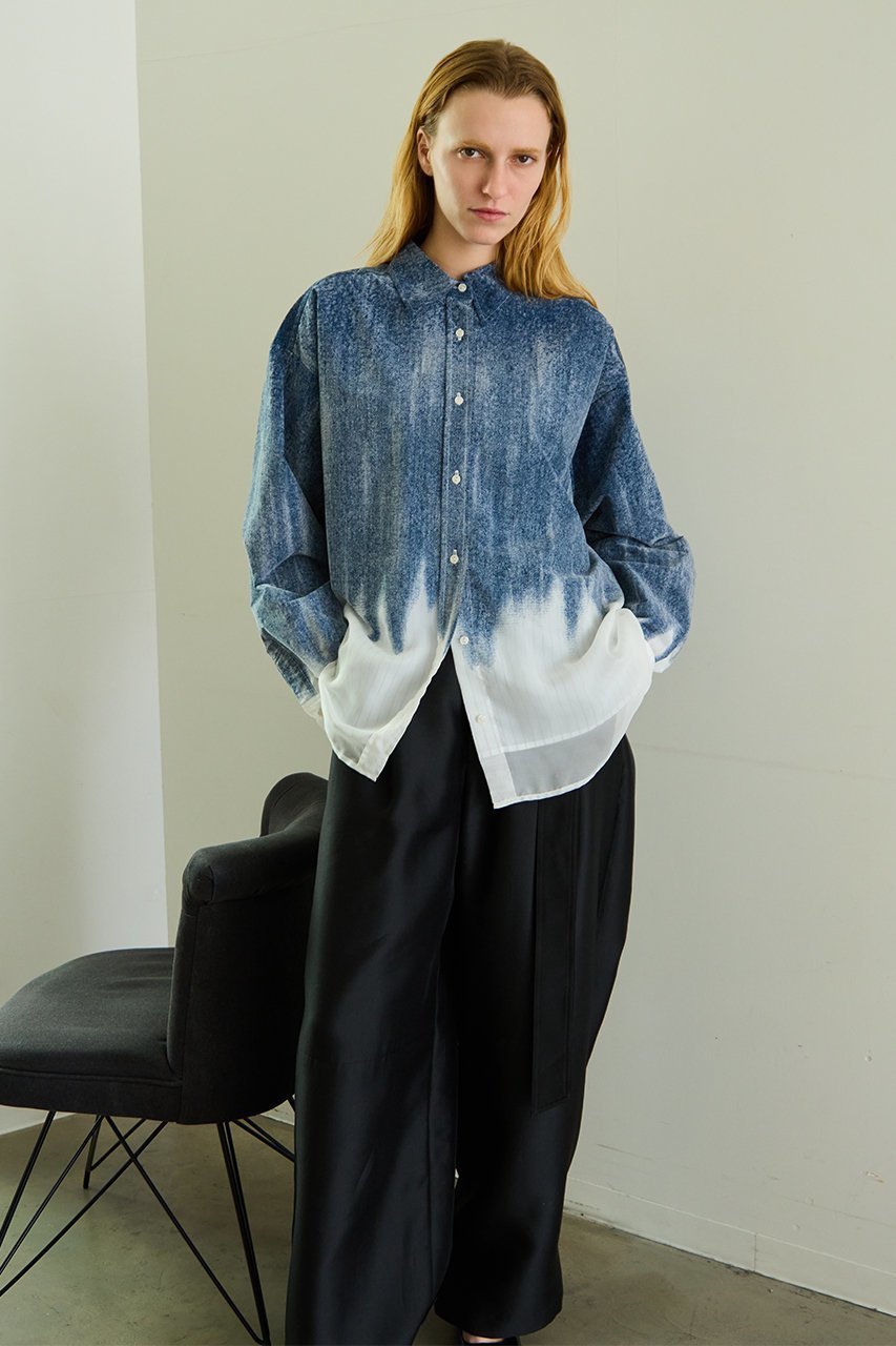 【メゾンスペシャル/MAISON SPECIAL】のFlocky Denim Shirt/フロッキーデニムシャツ 人気、トレンドファッション・服の通販 founy(ファニー) 　ファッション　Fashion　レディースファッション　Fashion for Women　トップス・カットソー　Cut & Sew Tops　シャツ・ブラウス・オフィスカジュアル　Elegant Blouses & Button-Ups　おすすめ　Recommended / Our Picks　クール　Cool, Chic　グラデーション　Gradient, Ombre　ストライプ　Stripe, Striped Pattern　スリーブ　Sleeve, Long Sleeve / Short Sleeve　セットアップ　Set-Up, Coordinated Outfit　デニム　Denim, Jeans Material　ロング　Long, Long-Length　other-6|ID: prp329100004893973 ipo3291000000036582632