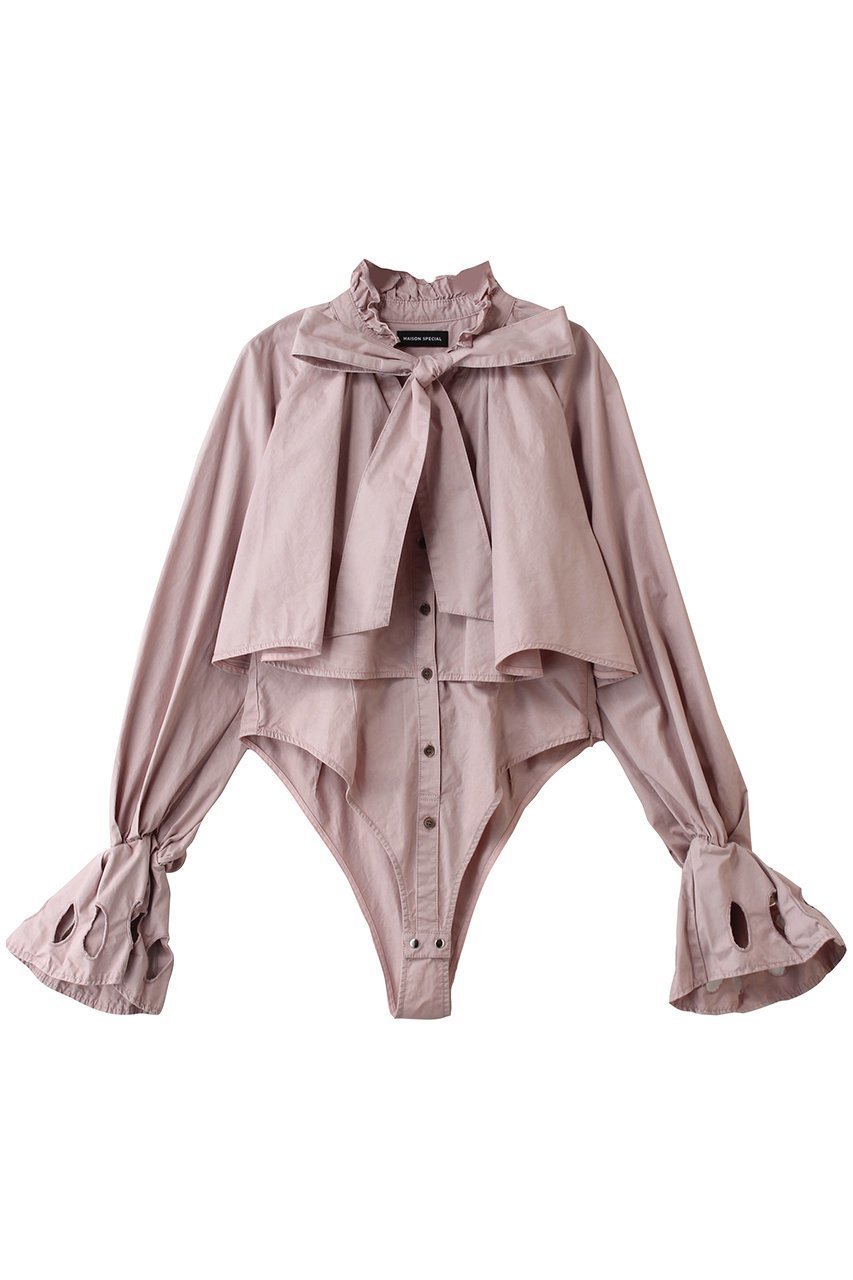 【メゾンスペシャル/MAISON SPECIAL】のRuffle Shirt Bodysuit/ラッフルシャツボディスーツ インテリア・キッズ・メンズ・レディースファッション・服の通販 founy(ファニー) 　ファッション　Fashion　レディースファッション　Fashion for Women　トップス・カットソー　Cut & Sew Tops　シャツ・ブラウス・オフィスカジュアル　Elegant Blouses & Button-Ups　ロングTシャツ・Tシャツ　Longline T-Shirts & Tees　カットソー・ベーシックTシャツ　Cut-and-Sewn Tops / Stretch Tees & Basics　スリーブ　Sleeve, Long Sleeve / Short Sleeve　スーツ　Suit, Formalwear　フリル　Frill, Ruffle　ロング　Long, Long-Length　PNK(ピンク)|ID: prp329100004893976 ipo3291000000036582659