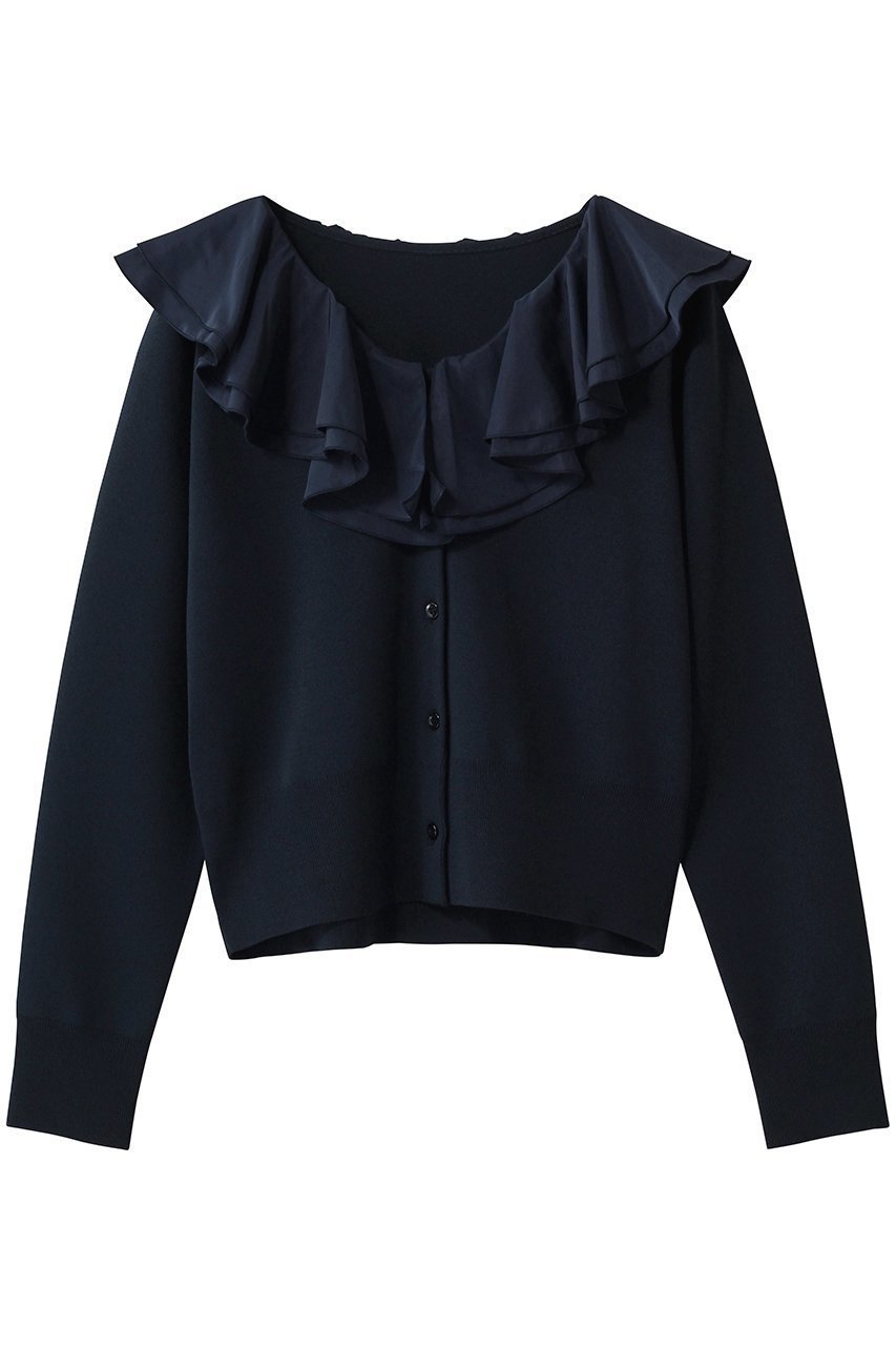 【ティアラ/Tiara】のフリルカラーカーディガン インテリア・キッズ・メンズ・レディースファッション・服の通販 founy(ファウニー) 　ファッション　Fashion　レディースファッション　Fashion for Women　トップス・カットソー　Cut & Sew Tops　ニット　Knit Tops & Sweaters　カーディガン・羽織り　Layered Style Cardigans　カーディガン　Cardigan, Knitwear　フリル　Frill, Ruffle　フロント　Front, Front Design　ネイビー|ID: prp329100004893996 ipo3291000000036582817
