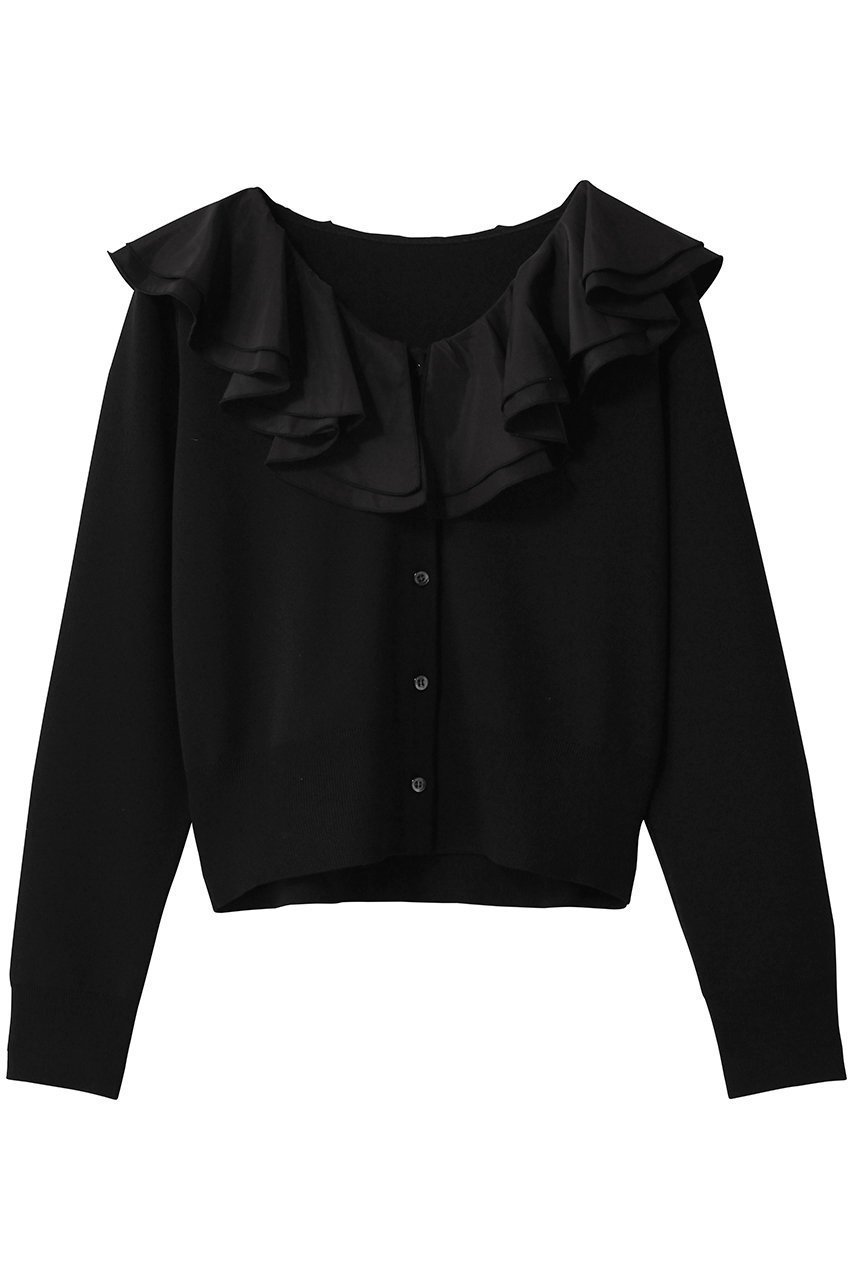 【ティアラ/Tiara】のフリルカラーカーディガン インテリア・キッズ・メンズ・レディースファッション・服の通販 founy(ファウニー) 　ファッション　Fashion　レディースファッション　Fashion for Women　トップス・カットソー　Cut & Sew Tops　ニット　Knit Tops & Sweaters　カーディガン・羽織り　Layered Style Cardigans　カーディガン　Cardigan, Knitwear　フリル　Frill, Ruffle　フロント　Front, Front Design　ブラック|ID: prp329100004893996 ipo3291000000036582818