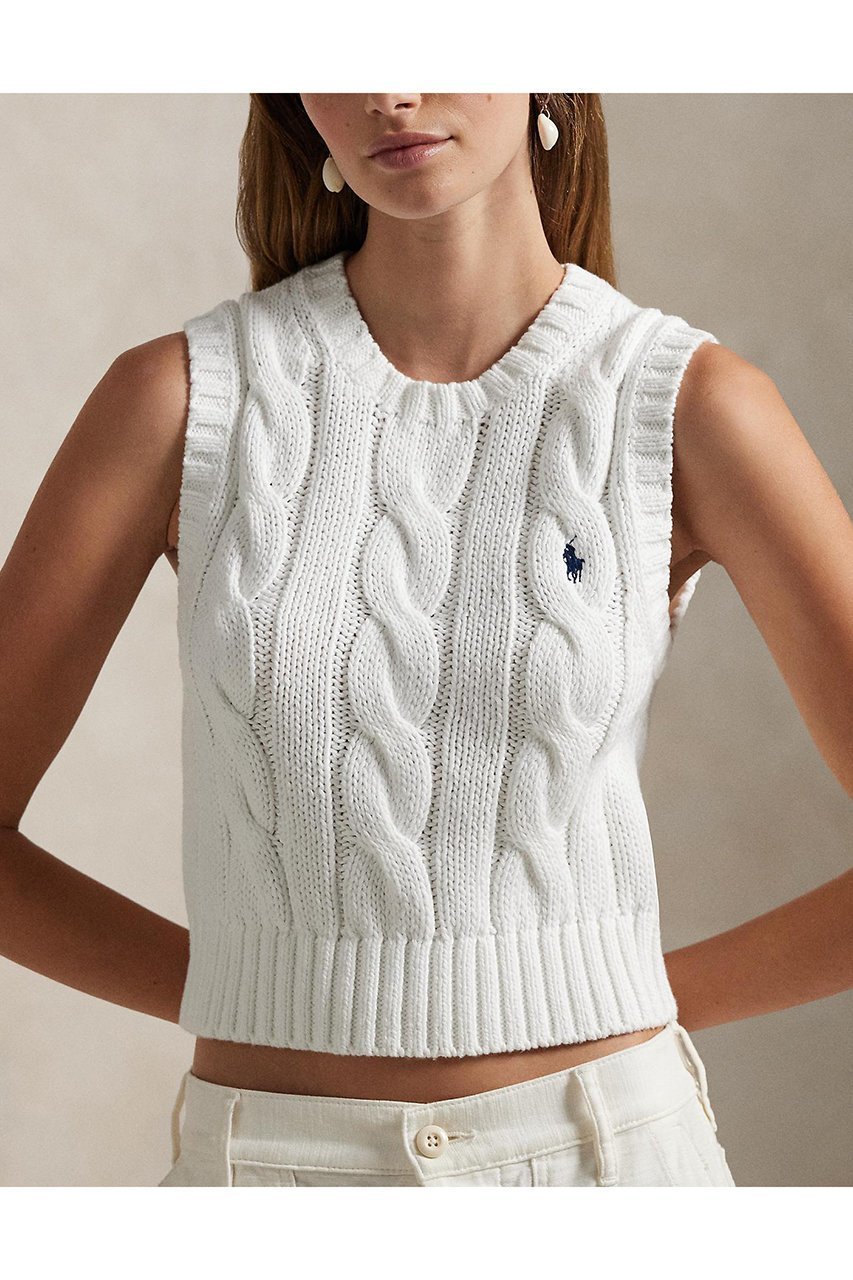 【ラルフローレン/RALPH LAUREN】の【POLO RALPH LAUREN】ケーブルニット コットン クロップド ベスト 人気、トレンドファッション・服の通販 founy(ファニー) 　ファッション　Fashion　レディースファッション　Fashion for Women　トップス・カットソー　Cut & Sew Tops　ニット　Knit Tops & Sweaters　ベスト&ジレ / 重ね着スタイル　Vests & Gilets　カジュアルプルオーバー・ニットトップス　Pullovers & Knit Tops / Casual Pullovers　クロップド　Cropped, Short Length　スリム　Slim, Slim Fit　バランス　Balance, Style Balance　フィット　Fit, Slim Fit　ベスト　Vest, Waistcoat　モダン　Modern, Contemporary　other-3|ID: prp329100004894006 ipo3291000000036893126