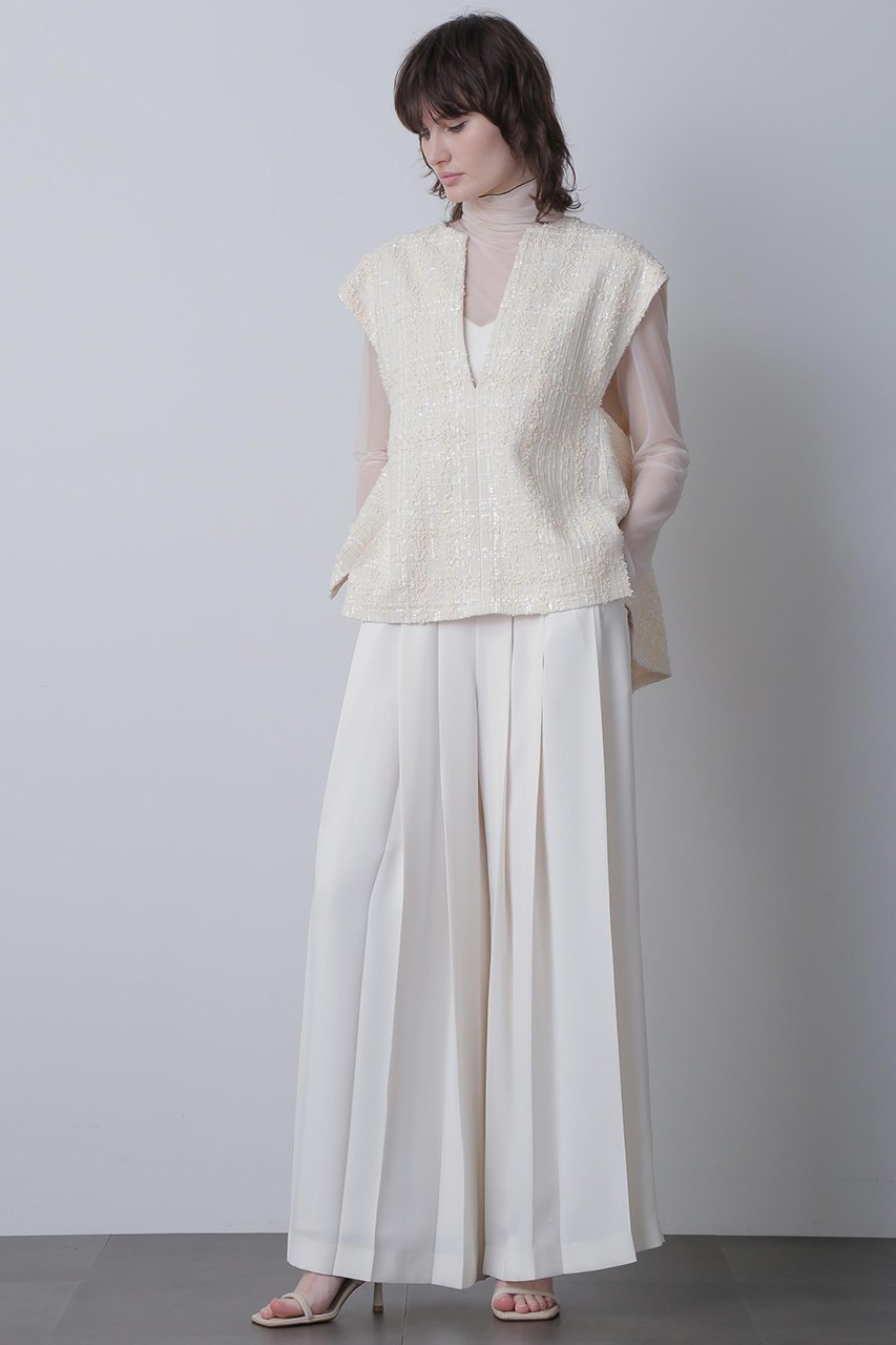 【ヒューエルミュージアム/hueLe Museum】の【STUMBLY】Pleated Wide Pants インテリア・キッズ・メンズ・レディースファッション・服の通販 founy(ファニー) 　ファッション　Fashion　レディースファッション　Fashion for Women　パンツ　Pants & Trousers　キャミソール　Camisole, Spaghetti Strap Top　サテン　Satin, Glossy Fabric　シンプル　Simple, Minimal　ジャケット　Jacket, Outerwear　ドレープ　Drape, Draping Fabric　フラップ　Flap, Flap Pocket　フランス　France, French　プリーツ　Pleats, Pleated　マニッシュ　Mannish, Boyish　ミリタリー　Military, Army Style　モダン　Modern, Contemporary　ワイド　Wide, Wide Fit　ホワイト|ID: prp329100004894022 ipo3291000000036583050