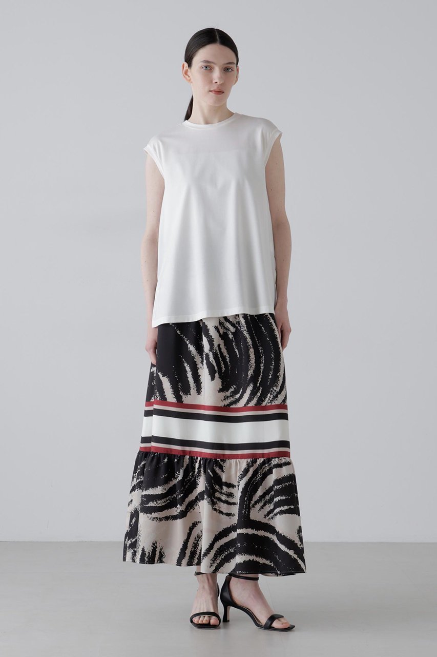 【アドーア/ADORE】のモダントライバルプリントスカート 人気、トレンドファッション・服の通販 founy(ファニー) 　ファッション　Fashion　レディースファッション　Fashion for Women　スカート　Skirts　ロングスカート　Long Skirts / Maxi & Midi Skirts　ティアード　Tiered, Tiered Style　プリント　Print, Printed Pattern　ボーダー　Border, Stripe　モダン　Modern, Contemporary　モチーフ　Motif, Design Theme　ロング　Long, Long-Length　切替　Switching, Contrast Panel　other-2|ID: prp329100004894036 ipo3291000000036893644