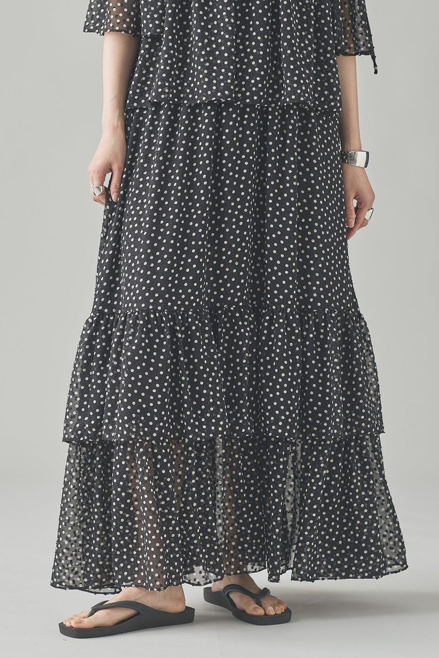 【カレンソロジー/Curensology】のドットジャガードスカート インテリア・キッズ・メンズ・レディースファッション・服の通販 founy(ファウニー) 　ファッション　Fashion　レディースファッション　Fashion for Women　スカート　Skirts　ロングスカート　Long Skirts / Maxi & Midi Skirts　サマー　Summer, Summer Style　シアー　Sheer, See-Through　シフォン　Chiffon, Lightweight Fabric　ジャカード／ジャガード　Jacquard, Woven Pattern　セットアップ　Set-Up, Coordinated Outfit　ティアードスカート　Tiered Skirt, Flounced Skirt　プリント　Print, Printed Pattern　ロング　Long, Long-Length　日本製　Made In Japan　水玉　Polka Dot, Dot Pattern　ブラック|ID: prp329100004894054 ipo3291000000036583311
