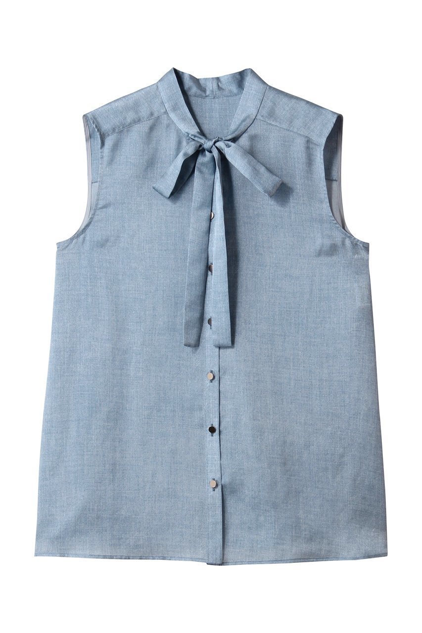 【アナイ/ANAYI】のデニムプリントボウタイブラウス 人気、トレンドファッション・服の通販 founy(ファニー) ファッション Fashion レディースファッション Fashion for Women トップス・カットソー Cut & Sew Tops キャミソール&ノースリーブ Camisoles & Sleeveless Tops シャツ・ブラウス・オフィスカジュアル Elegant Blouses & Button-Ups デニム Denim, Jeans Material ノースリーブ Sleeveless, No-Sleeve リボン Ribbon, Bow リラックス Relax, Relaxed Fit エレガント 上品 Elegant other-1|ID: prp329100004894243 ipo3291000000036585169