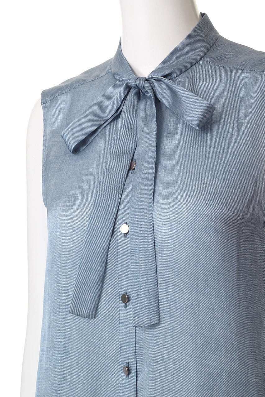 【アナイ/ANAYI】のデニムプリントボウタイブラウス 人気、トレンドファッション・服の通販 founy(ファニー) ファッション Fashion レディースファッション Fashion for Women トップス・カットソー Cut & Sew Tops キャミソール&ノースリーブ Camisoles & Sleeveless Tops シャツ・ブラウス・オフィスカジュアル Elegant Blouses & Button-Ups デニム Denim, Jeans Material ノースリーブ Sleeveless, No-Sleeve リボン Ribbon, Bow リラックス Relax, Relaxed Fit エレガント 上品 Elegant other-5|ID: prp329100004894243 ipo3291000000036585174