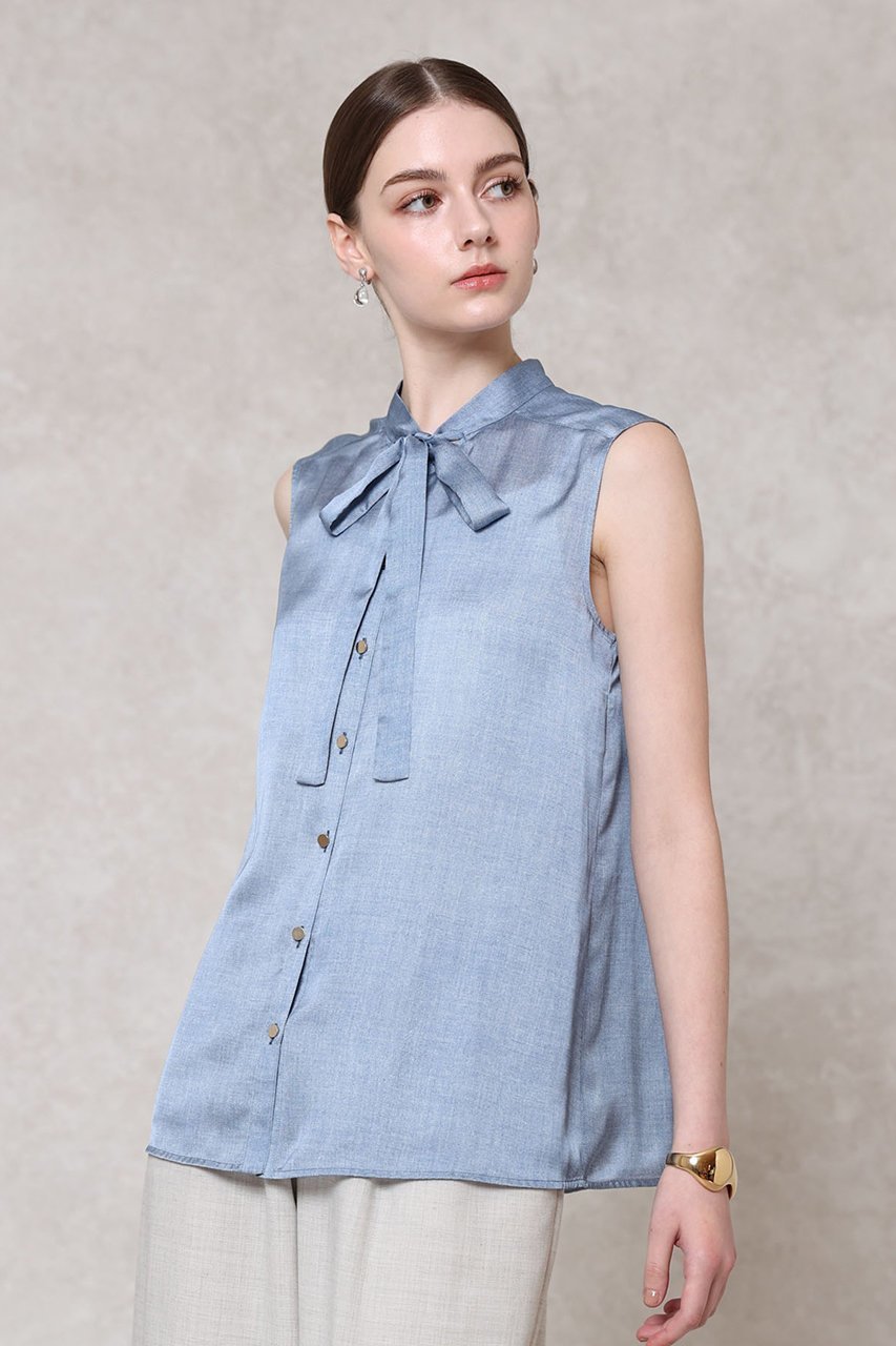 【アナイ/ANAYI】のデニムプリントボウタイブラウス 人気、トレンドファッション・服の通販 founy(ファニー) ファッション Fashion レディースファッション Fashion for Women トップス・カットソー Cut & Sew Tops キャミソール&ノースリーブ Camisoles & Sleeveless Tops シャツ・ブラウス・オフィスカジュアル Elegant Blouses & Button-Ups デニム Denim, Jeans Material ノースリーブ Sleeveless, No-Sleeve リボン Ribbon, Bow リラックス Relax, Relaxed Fit エレガント 上品 Elegant other-6|ID: prp329100004894243 ipo3291000000036585175