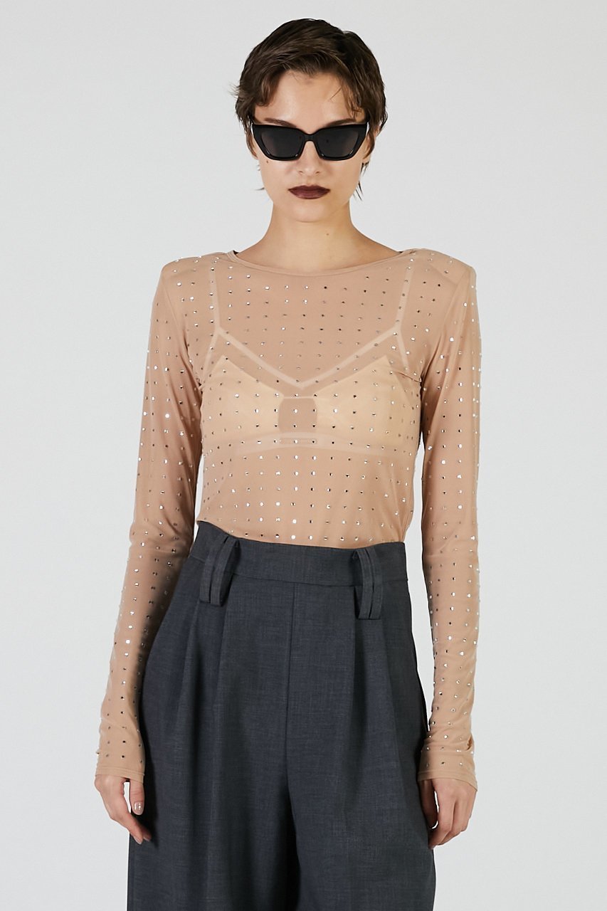 【プランク プロジェクト/PRANK PROJECT】のストーンメッシュスキントップ / Stone Mesh Skin Top 人気、トレンドファッション・服の通販 founy(ファニー) 　ファッション　Fashion　レディースファッション　Fashion for Women　トップス・カットソー　Cut & Sew Tops　シャツ・ブラウス・オフィスカジュアル　Elegant Blouses & Button-Ups　ストーン　Stone, Gem-Like　スリーブ　Sleeve, Long Sleeve / Short Sleeve　メッシュ　Mesh, Net Fabric　ロング　Long, Long-Length　other-6|ID: prp329100004894293 ipo3291000000036585568