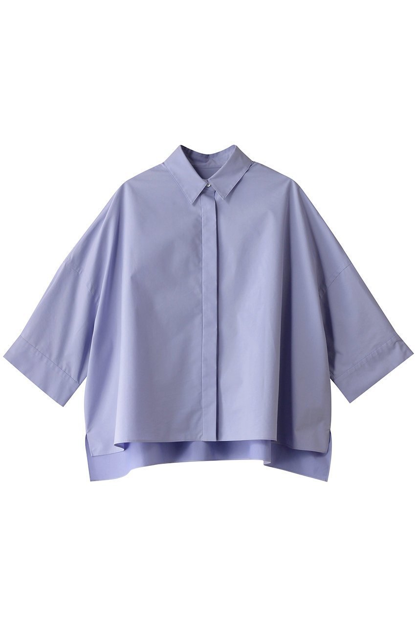 【マッキントッシュ/MACKINTOSH】のWHITELEY 7分袖シャツ インテリア・キッズ・メンズ・レディースファッション・服の通販 founy(ファニー) 　ファッション　Fashion　レディースファッション　Fashion for Women　トップス・カットソー　Cut & Sew Tops　シャツ・ブラウス・オフィスカジュアル　Elegant Blouses & Button-Ups　ショルダー　Shoulder, Shoulder Strap　ショート　Short, Short Length　スリーブ　Sleeve, Long Sleeve / Short Sleeve　センター　Center, Center Line　ドロップ　Drop Shoulder, Dropped Style　ファブリック　Fabric, Textile　フォルム　Silhouette, Form　ワイド　Wide, Wide Fit　エレガント 上品　Elegant　サックスブルー|ID: prp329100004894380 ipo3291000000036586298