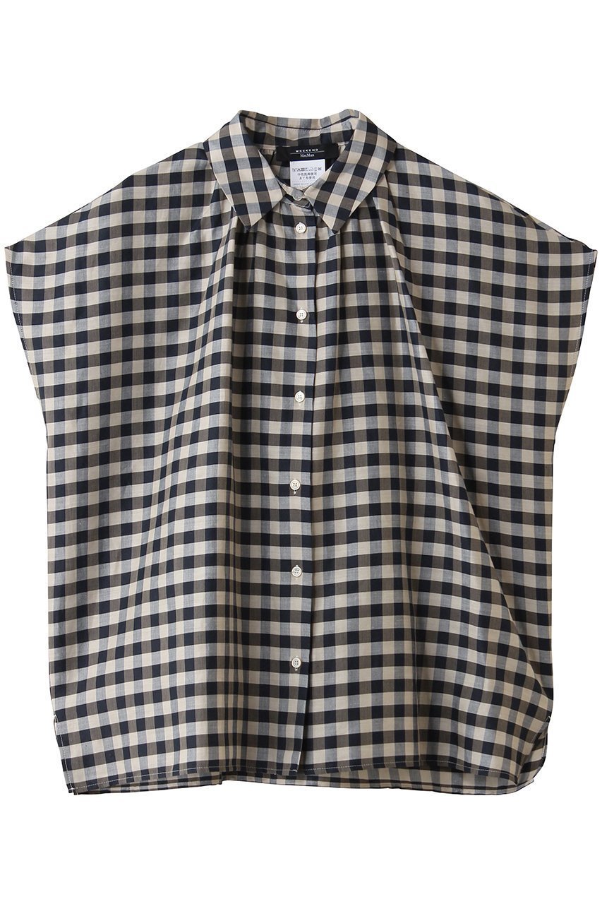 【マックスマーラ/Max Mara】の【Weekend Max Mara】STRANO チェックシャツ インテリア・キッズ・メンズ・レディースファッション・服の通販 founy(ファニー) ファッション Fashion レディースファッション Fashion for Women トップス・カットソー Cut & Sew Tops シャツ・ブラウス・オフィスカジュアル Elegant Blouses & Button-Ups ギャザー Gathered, Ruffled ショート Short, Short Length スリーブ Sleeve, Long Sleeve / Short Sleeve チェック Check, Plaid, Tartan ドレープ Drape, Draping Fabric フレア Flare, Flared 夏 Summer ネイビーヴィシー|ID: prp329100004894415 ipo3291000000036586736