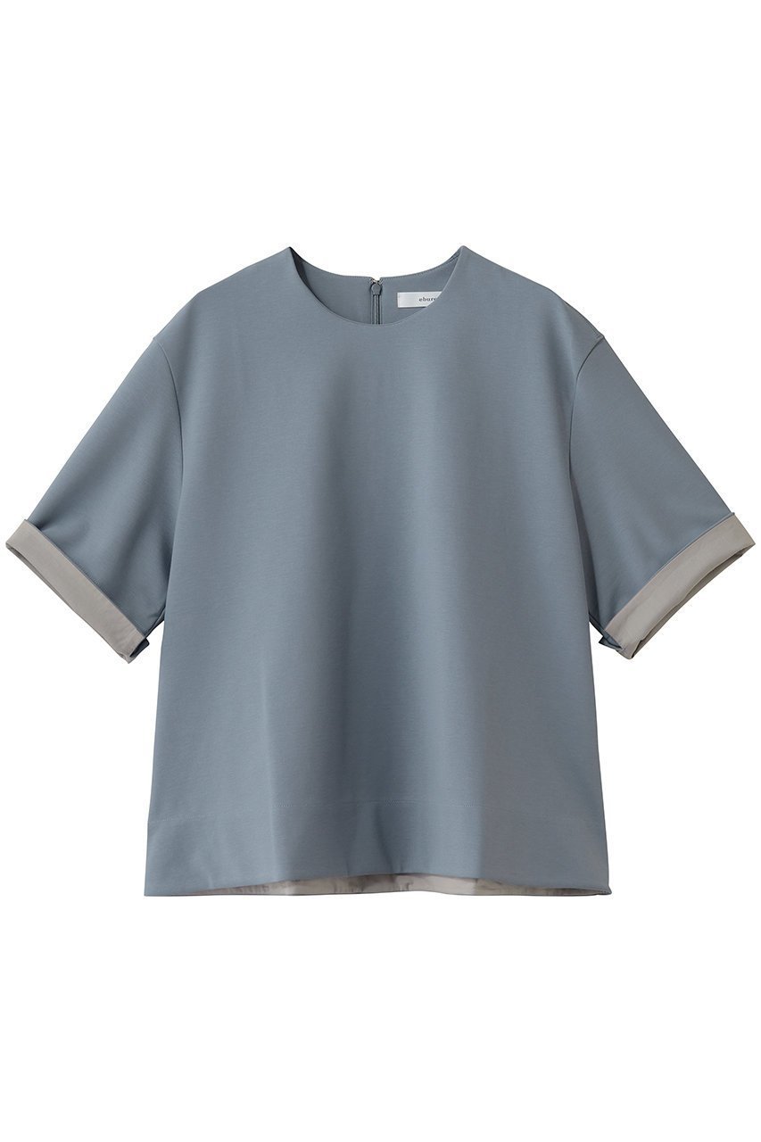 【エブール/ebure】のソフトツイストポンチ バイカラースリーブTブラウス インテリア・キッズ・メンズ・レディースファッション・服の通販 founy(ファニー) 　ファッション　Fashion　レディースファッション　Fashion for Women　トップス・カットソー　Cut & Sew Tops　シャツ・ブラウス・オフィスカジュアル　Elegant Blouses & Button-Ups　カットソー　Cut and Sewn Top　ショート　Short, Short Length　スリット　Slit, Slit Detail　スリーブ　Sleeve, Long Sleeve / Short Sleeve　フィット　Fit, Slim Fit　エレガント 上品　Elegant　ブルー×ライトグレー|ID: prp329100004894418 ipo3291000000036586756