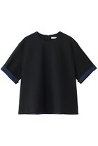 【エブール/ebure】のソフトツイストポンチ バイカラースリーブTブラウス 人気、トレンドファッション・服の通販 founy(ファニー) ファッション Fashion レディースファッション Fashion for Women トップス・カットソー Cut & Sew Tops シャツ・ブラウス・オフィスカジュアル Elegant Blouses & Button-Ups カットソー Cut and Sewn Top ショート Short, Short Length スリット Slit, Slit Detail スリーブ Sleeve, Long Sleeve / Short Sleeve フィット Fit, Slim Fit エレガント 上品 Elegant thumbnail ブラック×ブルー|ID: prp329100004894418 ipo3291000000036586757