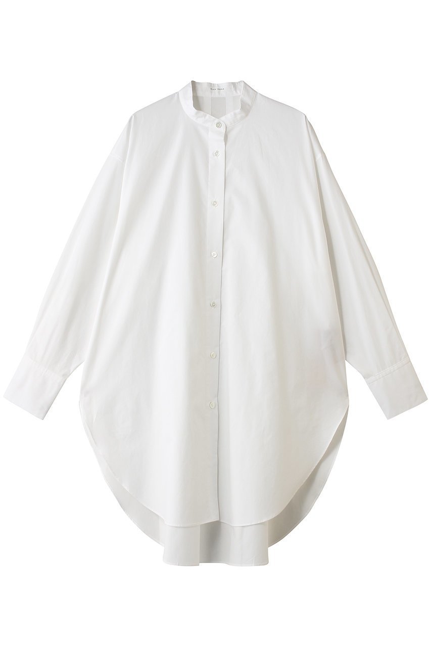 【プレインピープル/PLAIN PEOPLE】のハイカウントストライプバンドカラーシャツ インテリア・キッズ・メンズ・レディースファッション・服の通販 founy(ファニー) 　ファッション　Fashion　レディースファッション　Fashion for Women　トップス・カットソー　Cut & Sew Tops　シャツ・ブラウス・オフィスカジュアル　Elegant Blouses & Button-Ups　スリット　Slit, Slit Detail　スリーブ　Sleeve, Long Sleeve / Short Sleeve　チュニック　Tunic, Long Top　ロング　Long, Long-Length　エレガント 上品　Elegant　ホワイト|ID: prp329100004894467 ipo3291000000036587441