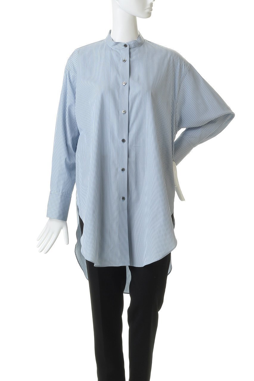 【プレインピープル/PLAIN PEOPLE】のハイカウントストライプバンドカラーシャツ 人気、トレンドファッション・服の通販 founy(ファニー) 　ファッション　Fashion　レディースファッション　Fashion for Women　トップス・カットソー　Cut & Sew Tops　シャツ・ブラウス・オフィスカジュアル　Elegant Blouses & Button-Ups　スリット　Slit, Slit Detail　スリーブ　Sleeve, Long Sleeve / Short Sleeve　チュニック　Tunic, Long Top　ロング　Long, Long-Length　エレガント 上品　Elegant　other-2|ID: prp329100004894467 ipo3291000000036587442
