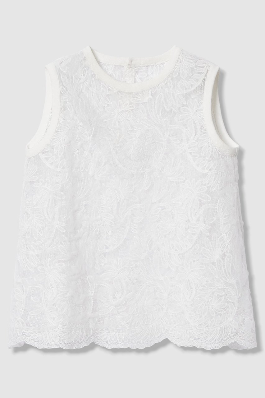 【アナイ/ANAYI】のチュールコードレース プルオーバー インテリア・キッズ・メンズ・レディースファッション・服の通販 founy(ファニー) 　ファッション　Fashion　レディースファッション　Fashion for Women　トップス・カットソー　Cut & Sew Tops　キャミソール&ノースリーブ　Camisoles & Sleeveless Tops　シャツ・ブラウス・オフィスカジュアル　Elegant Blouses & Button-Ups　カジュアルプルオーバー・ニットトップス　Pullovers & Knit Tops / Casual Pullovers　おすすめ　Recommended / Our Picks　ジャケット　Jacket, Outerwear　スカラップ　Scallop, Scalloped Edge　チュール　Tulip, Tulip Motif　ノースリーブ　Sleeveless, No-Sleeve　ボタニカル　Botanical, Floral Pattern　レース　Lace, Lace Fabric　再入荷　Restock / Back in Stock　ホワイト|ID: prp329100004894472 ipo3291000000036587484