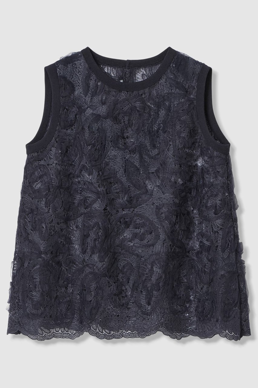 【アナイ/ANAYI】のチュールコードレース プルオーバー インテリア・キッズ・メンズ・レディースファッション・服の通販 founy(ファニー) 　ファッション　Fashion　レディースファッション　Fashion for Women　トップス・カットソー　Cut & Sew Tops　キャミソール&ノースリーブ　Camisoles & Sleeveless Tops　シャツ・ブラウス・オフィスカジュアル　Elegant Blouses & Button-Ups　カジュアルプルオーバー・ニットトップス　Pullovers & Knit Tops / Casual Pullovers　おすすめ　Recommended / Our Picks　ジャケット　Jacket, Outerwear　スカラップ　Scallop, Scalloped Edge　チュール　Tulip, Tulip Motif　ノースリーブ　Sleeveless, No-Sleeve　ボタニカル　Botanical, Floral Pattern　レース　Lace, Lace Fabric　再入荷　Restock / Back in Stock　ネイビー|ID: prp329100004894472 ipo3291000000036587485