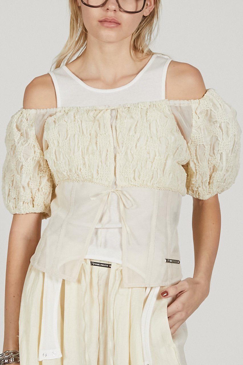 【プランク プロジェクト/PRANK PROJECT】のスモッキングパフトップ / Smocking Puff Top 人気、トレンドファッション・服の通販 founy(ファニー) 　ファッション　Fashion　レディースファッション　Fashion for Women　トップス・カットソー　Cut & Sew Tops　シャツ・ブラウス・オフィスカジュアル　Elegant Blouses & Button-Ups　おすすめ　Recommended / Our Picks　カーゴパンツ　Cargo Pants, Utility Pants　コルセット　Corset, Bustier　コンビ　Combo, Combination Style　シャーリング　Shirring, Ruched　ショート　Short, Short Length　スリーブ　Sleeve, Long Sleeve / Short Sleeve　メッシュ　Mesh, Net Fabric　other-7|ID: prp329100004894537 ipo3291000000036588081