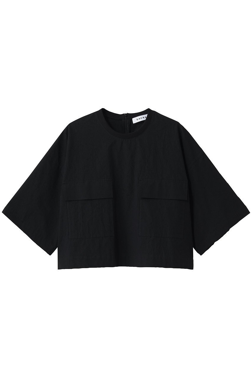 【サクラ/SACRA】のハイカウントコットンタンブルトップス インテリア・キッズ・メンズ・レディースファッション・服の通販 founy(ファニー) 　ファッション　Fashion　レディースファッション　Fashion for Women　トップス・カットソー　Cut & Sew Tops　シャツ・ブラウス・オフィスカジュアル　Elegant Blouses & Button-Ups　ロングTシャツ・Tシャツ　Longline T-Shirts & Tees　カットソー・ベーシックTシャツ　Cut-and-Sewn Tops / Stretch Tees & Basics　おすすめ　Recommended / Our Picks　イタリア　Italy　カットソー　Cut and Sewn Top　クロップド　Cropped, Short Length　ショート　Short, Short Length　シンプル　Simple, Minimal　スリーブ　Sleeve, Long Sleeve / Short Sleeve　ハーフ　Half, Half-Length　バランス　Balance, Style Balance　パッチ　Patch, Appliqué　ボトム　Bottoms, Lower Wear　ポケット　Pocket, Pocket Detail　ワッシャー　Washer, Crinkled Finish　新作・新入荷　New Arrivals / New In　ブラック|ID: prp329100004894591 ipo3291000000036588562