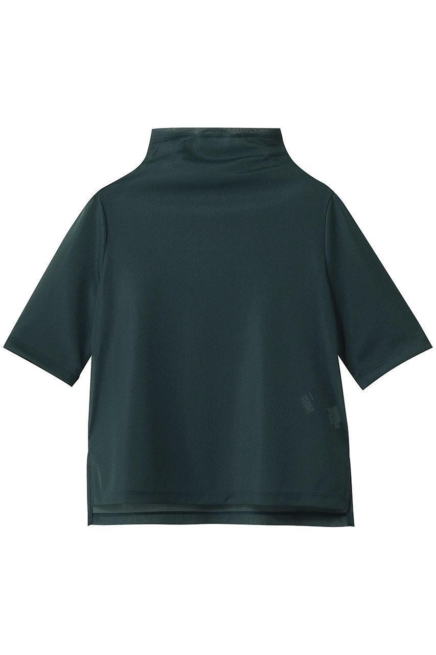 【ランバン オン ブルー/LANVIN en Bleu】のシアーハーフスリーブカットソー インテリア・キッズ・メンズ・レディースファッション・服の通販 founy(ファニー) 　ファッション　Fashion　レディースファッション　Fashion for Women　トップス・カットソー　Cut & Sew Tops　シャツ・ブラウス・オフィスカジュアル　Elegant Blouses & Button-Ups　ロングTシャツ・Tシャツ　Longline T-Shirts & Tees　カットソー・ベーシックTシャツ　Cut-and-Sewn Tops / Stretch Tees & Basics　ショート　Short, Short Length　シンプル　Simple, Minimal　ジョーゼット　Georgette, Semi-Sheer Fabric　スリット　Slit, Slit Detail　スリーブ　Sleeve, Long Sleeve / Short Sleeve　ドレープ　Drape, Draping Fabric　ハイネック　High Neck, Mock Neck　ファブリック　Fabric, Textile　エレガント 上品　Elegant　再入荷　Restock / Back in Stock　グリーン|ID: prp329100004894598 ipo3291000000036588625