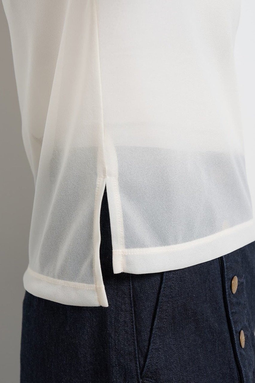 【ランバン オン ブルー/LANVIN en Bleu】のシアーハーフスリーブカットソー 人気、トレンドファッション・服の通販 founy(ファニー) 　ファッション　Fashion　レディースファッション　Fashion for Women　トップス・カットソー　Cut & Sew Tops　シャツ・ブラウス・オフィスカジュアル　Elegant Blouses & Button-Ups　ロングTシャツ・Tシャツ　Longline T-Shirts & Tees　カットソー・ベーシックTシャツ　Cut-and-Sewn Tops / Stretch Tees & Basics　ショート　Short, Short Length　シンプル　Simple, Minimal　ジョーゼット　Georgette, Semi-Sheer Fabric　スリット　Slit, Slit Detail　スリーブ　Sleeve, Long Sleeve / Short Sleeve　ドレープ　Drape, Draping Fabric　ハイネック　High Neck, Mock Neck　ファブリック　Fabric, Textile　エレガント 上品　Elegant　再入荷　Restock / Back in Stock　other-5|ID: prp329100004894598 ipo3291000000036588630