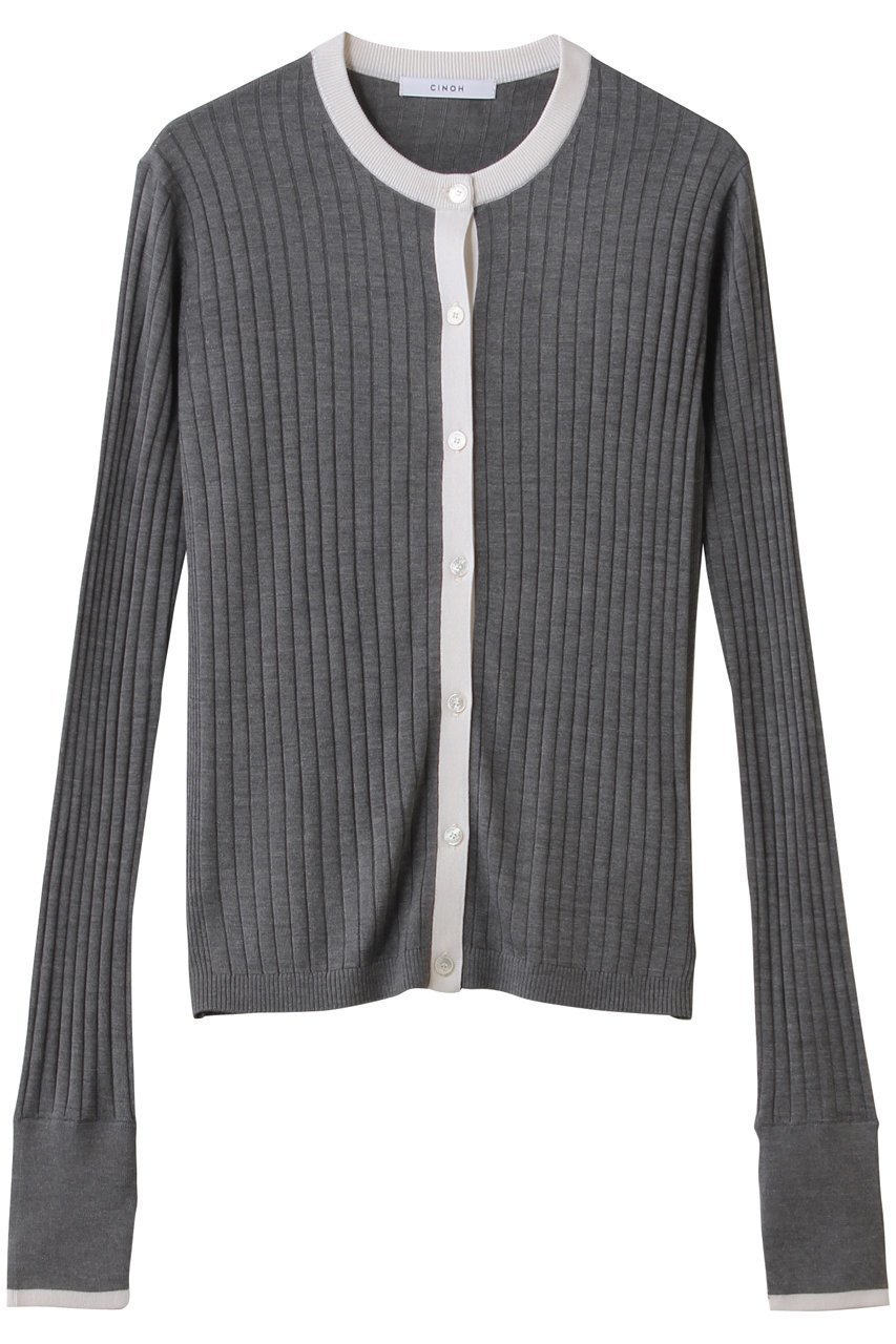 【チノ/CINOH】のシルク リブ ニット クルーネック カーディガン インテリア・キッズ・メンズ・レディースファッション・服の通販 founy(ファウニー) ファッション Fashion レディースファッション Fashion for Women トップス・カットソー Cut & Sew Tops ニット Knit Tops & Sweaters カーディガン・羽織り Layered Style Cardigans カーディガン Cardigan, Knitwear シルク Silk, 100% Silk 再入荷 Restock / Back in Stock グレー|ID: prp329100004894614 ipo3291000000036952243