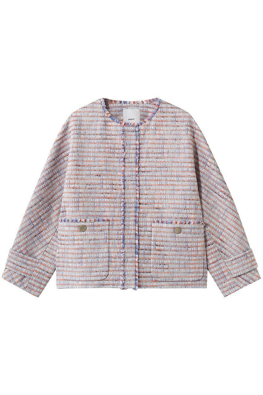 【エブール/ebure】のブルーネオンツイード ノーカラージャケット インテリア・キッズ・メンズ・レディースファッション・服の通販 founy(ファニー) 　ファッション　Fashion　レディースファッション　Fashion for Women　アウター　Coat / Outerwear Collection　レディースジャケット・軽アウター　Jackets　ノーカラージャケット / シンプル上品コーデ　Collarless Jackets　おすすめ　Recommended / Our Picks　オレンジ　Orange　クラシック　Classic, Timeless Style　ジャケット　Jacket, Outerwear　ツイード　Twill, Twill Weave　デニム　Denim, Jeans Material　ネオン　Neon, Neon Color　パッチ　Patch, Appliqué　ポケット　Pocket, Pocket Detail　モダン　Modern, Contemporary　春　Spring　ライトブルー|ID: prp329100004894645 ipo3291000000036589078