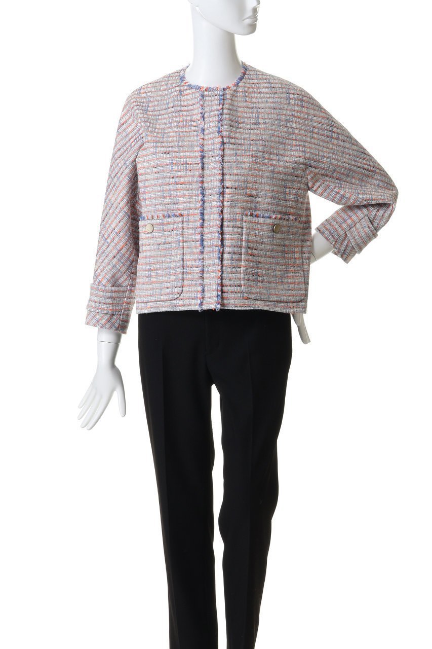 【エブール/ebure】のブルーネオンツイード ノーカラージャケット 人気、トレンドファッション・服の通販 founy(ファニー) 　ファッション　Fashion　レディースファッション　Fashion for Women　アウター　Coat / Outerwear Collection　レディースジャケット・軽アウター　Jackets　ノーカラージャケット / シンプル上品コーデ　Collarless Jackets　おすすめ　Recommended / Our Picks　オレンジ　Orange　クラシック　Classic, Timeless Style　ジャケット　Jacket, Outerwear　ツイード　Twill, Twill Weave　デニム　Denim, Jeans Material　ネオン　Neon, Neon Color　パッチ　Patch, Appliqué　ポケット　Pocket, Pocket Detail　モダン　Modern, Contemporary　春　Spring　other-2|ID: prp329100004894645 ipo3291000000036589079
