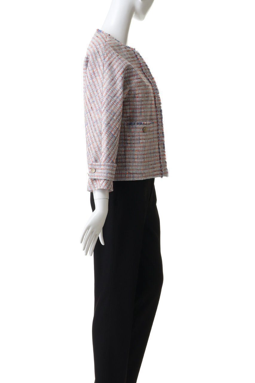 【エブール/ebure】のブルーネオンツイード ノーカラージャケット 人気、トレンドファッション・服の通販 founy(ファニー) 　ファッション　Fashion　レディースファッション　Fashion for Women　アウター　Coat / Outerwear Collection　レディースジャケット・軽アウター　Jackets　ノーカラージャケット / シンプル上品コーデ　Collarless Jackets　おすすめ　Recommended / Our Picks　オレンジ　Orange　クラシック　Classic, Timeless Style　ジャケット　Jacket, Outerwear　ツイード　Twill, Twill Weave　デニム　Denim, Jeans Material　ネオン　Neon, Neon Color　パッチ　Patch, Appliqué　ポケット　Pocket, Pocket Detail　モダン　Modern, Contemporary　春　Spring　other-3|ID: prp329100004894645 ipo3291000000036589080