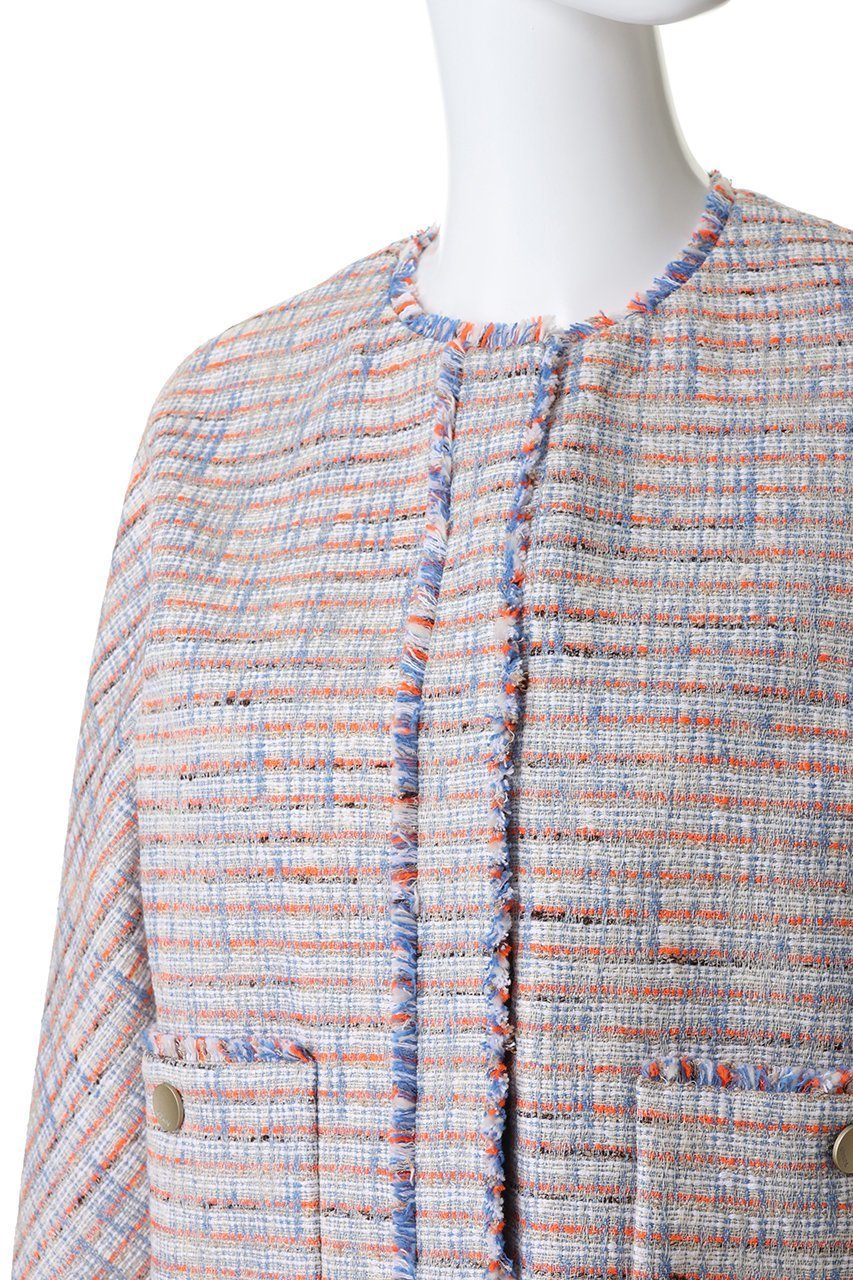 【エブール/ebure】のブルーネオンツイード ノーカラージャケット 人気、トレンドファッション・服の通販 founy(ファニー) 　ファッション　Fashion　レディースファッション　Fashion for Women　アウター　Coat / Outerwear Collection　レディースジャケット・軽アウター　Jackets　ノーカラージャケット / シンプル上品コーデ　Collarless Jackets　おすすめ　Recommended / Our Picks　オレンジ　Orange　クラシック　Classic, Timeless Style　ジャケット　Jacket, Outerwear　ツイード　Twill, Twill Weave　デニム　Denim, Jeans Material　ネオン　Neon, Neon Color　パッチ　Patch, Appliqué　ポケット　Pocket, Pocket Detail　モダン　Modern, Contemporary　春　Spring　other-5|ID: prp329100004894645 ipo3291000000036589082