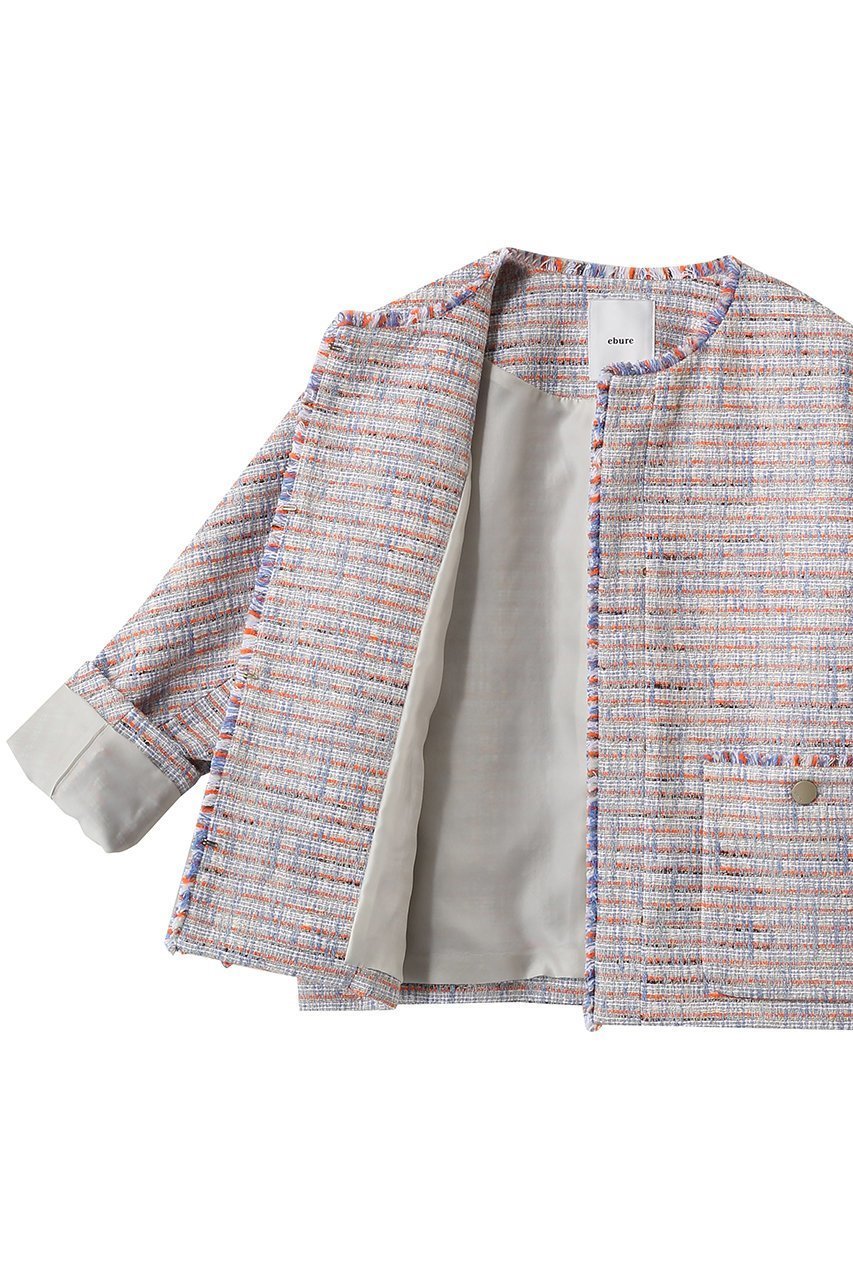 【エブール/ebure】のブルーネオンツイード ノーカラージャケット 人気、トレンドファッション・服の通販 founy(ファニー) 　ファッション　Fashion　レディースファッション　Fashion for Women　アウター　Coat / Outerwear Collection　レディースジャケット・軽アウター　Jackets　ノーカラージャケット / シンプル上品コーデ　Collarless Jackets　おすすめ　Recommended / Our Picks　オレンジ　Orange　クラシック　Classic, Timeless Style　ジャケット　Jacket, Outerwear　ツイード　Twill, Twill Weave　デニム　Denim, Jeans Material　ネオン　Neon, Neon Color　パッチ　Patch, Appliqué　ポケット　Pocket, Pocket Detail　モダン　Modern, Contemporary　春　Spring　other-6|ID: prp329100004894645 ipo3291000000036589083