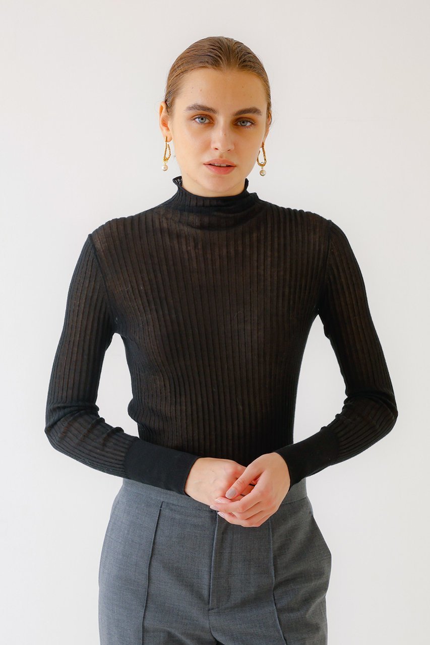 【デザイン ワークス/DESIGN WORKS】のリブハイネックニット インテリア・キッズ・メンズ・レディースファッション・服の通販 founy(ファウニー) ファッション Fashion レディースファッション Fashion for Women トップス・カットソー Cut & Sew Tops ニット Knit Tops & Sweaters カジュアルプルオーバー・ニットトップス Pullovers & Knit Tops / Casual Pullovers インナー Innerwear カーディガン Cardigan, Knitwear シアー Sheer, See-Through ブラック|ID: prp329100004894696 ipo3291000000036896384
