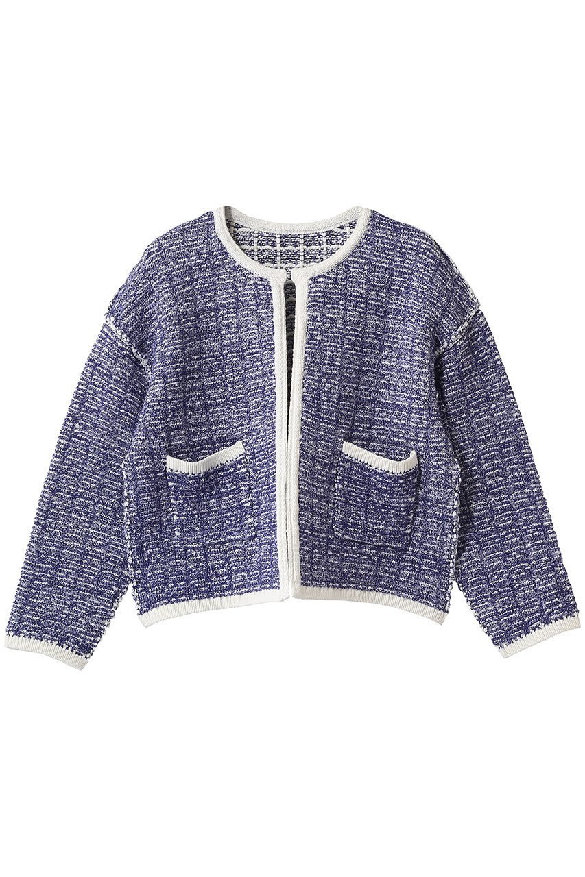 【アルアバイル/allureville】のリバーシブルツィードカーディガン インテリア・キッズ・メンズ・レディースファッション・服の通販 founy(ファウニー) 　ファッション　Fashion　レディースファッション　Fashion for Women　トップス・カットソー　Cut & Sew Tops　ニット　Knit Tops & Sweaters　カーディガン・羽織り　Layered Style Cardigans　カーディガン　Cardigan, Knitwear　コンパクト　Compact, Small Size　ショルダー　Shoulder, Shoulder Strap　チェック　Check, Plaid, Tartan　トリミング　Trimming, Decorative Edge　ドロップ　Drop Shoulder, Dropped Style　ポケット　Pocket, Pocket Detail　ブルー系|ID: prp329100004894708 ipo3291000000036905045