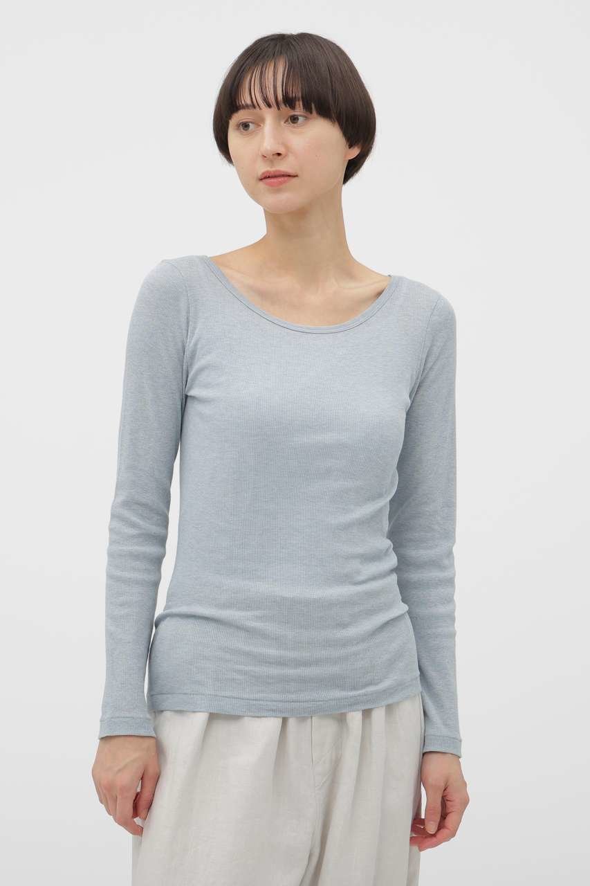 【マーガレットハウエル/MARGARET HOWELL】のCOTTON SILK RIB TOP インテリア・キッズ・メンズ・レディースファッション・服の通販 founy(ファニー) ファッション Fashion レディースファッション Fashion for Women トップス・カットソー Cut & Sew Tops シャツ・ブラウス・オフィスカジュアル Elegant Blouses & Button-Ups ロングTシャツ・Tシャツ Longline T-Shirts & Tees カットソー・ベーシックTシャツ Cut-and-Sewn Tops / Stretch Tees & Basics なめらか Smooth, Silky Texture シルク Silk, 100% Silk スリーブ Sleeve, Long Sleeve / Short Sleeve テレコ Ribbed, Rib Stitch フィット Fit, Slim Fit メランジ Melange, Mixed Yarn ロング Long, Long-Length 新作・新入荷 New Arrivals / New In ブルー|ID: prp329100004894789 ipo3291000000036590639