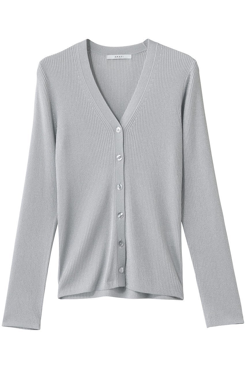 【アナイ/ANAYI】のラメリブVネックカーディガン インテリア・キッズ・メンズ・レディースファッション・服の通販 founy(ファウニー) 　ファッション　Fashion　レディースファッション　Fashion for Women　トップス・カットソー　Cut & Sew Tops　ニット　Knit Tops & Sweaters　カーディガン・羽織り　Layered Style Cardigans　Vネックトップス　V-Neck Tops / V-Cut Neckline Shirts　カーディガン　Cardigan, Knitwear　シンプル　Simple, Minimal　シルバー|ID: prp329100004894804 ipo3291000000036590759