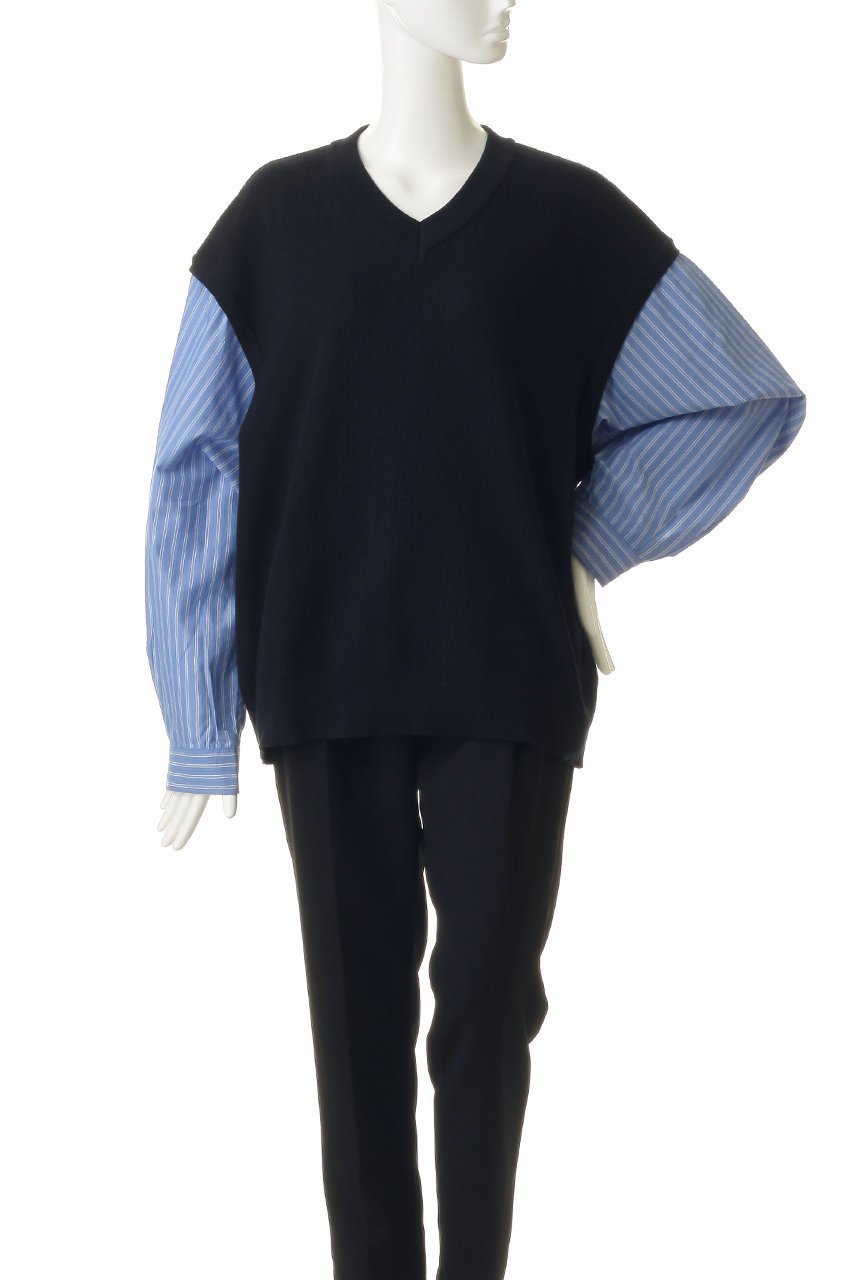 【メゾンスペシャル/MAISON SPECIAL】の【UNISEX】シャツドッキングVネックニット PO L/S 人気、トレンドファッション・服の通販 founy(ファニー) 　ファッション　Fashion　レディースファッション　Fashion for Women　トップス・カットソー　Cut & Sew Tops　ニット　Knit Tops & Sweaters　シャツ・ブラウス・オフィスカジュアル　Elegant Blouses & Button-Ups　レディースパーカー・カジュアルフーディー　Casual Hoodies & Sweatshirts　ロングTシャツ・Tシャツ　Longline T-Shirts & Tees　スウェット・クルーネックトップス　Sweatshirts & Crewnecks / Relaxed Fit Sweat Tops　カットソー・ベーシックTシャツ　Cut-and-Sewn Tops / Stretch Tees & Basics　Vネックトップス　V-Neck Tops / V-Cut Neckline Shirts　ユニセックス　Unisex, Genderless　ショルダー　Shoulder, Shoulder Strap　シンプル　Simple, Minimal　ストライプ　Stripe, Striped Pattern　ドッキング　Docking, Mixed Material　ドロップ　Drop Shoulder, Dropped Style　ベスト　Vest, Waistcoat　ボトム　Bottoms, Lower Wear　新作・新入荷　New Arrivals / New In　other-2|ID: prp329100004894840 ipo3291000000036591033