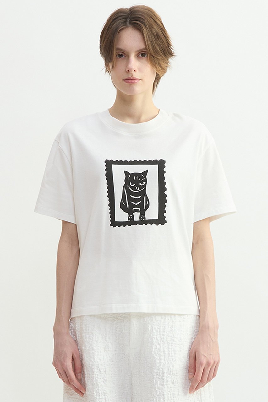 【プレインピープル/PLAIN PEOPLE】のキャットプリントTシャツ インテリア・キッズ・メンズ・レディースファッション・服の通販 founy(ファニー) 　ファッション　Fashion　レディースファッション　Fashion for Women　トップス・カットソー　Cut & Sew Tops　シャツ・ブラウス・オフィスカジュアル　Elegant Blouses & Button-Ups　ロングTシャツ・Tシャツ　Longline T-Shirts & Tees　カットソー・ベーシックTシャツ　Cut-and-Sewn Tops / Stretch Tees & Basics　クロップド　Cropped, Short Length　ショート　Short, Short Length　シンプル　Simple, Minimal　スリーブ　Sleeve, Long Sleeve / Short Sleeve　ドロップ　Drop Shoulder, Dropped Style　ベーシック　Basic, Essential　ボトム　Bottoms, Lower Wear　リラックス　Relax, Relaxed Fit　エレガント 上品　Elegant　新作・新入荷　New Arrivals / New In　ホワイト(スタンプ)|ID: prp329100004894844 ipo3291000000036591065