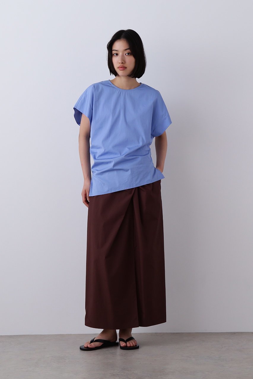 【イレーヴ/YLEVE】のFINX COTTON ウェザー アシンメトリー プルオーバー シャツ 大人の最旬トレンドファッション＆コーディネート founy(ファウニー) 　ファッション　Fashion　レディースファッション　Fashion for Women　トップス・カットソー　Cut & Sew Tops　シャツ・ブラウス・オフィスカジュアル　Elegant Blouses & Button-Ups　カジュアルプルオーバー・ニットトップス　Pullovers & Knit Tops / Casual Pullovers　アシンメトリー　Asymmetrical Style　ショート　Short, Short Length　シンプル　Simple, Minimal　スリーブ　Sleeve, Long Sleeve / Short Sleeve　ブラウジング　Blouson Silhouette, Cinched Waist　ヘムライン　Hemline, Bottom Cut　モダン　Modern, Contemporary　再入荷　Restock / Back in Stock　other-7|ID: prp329100004894869 ipo3291000000036887924