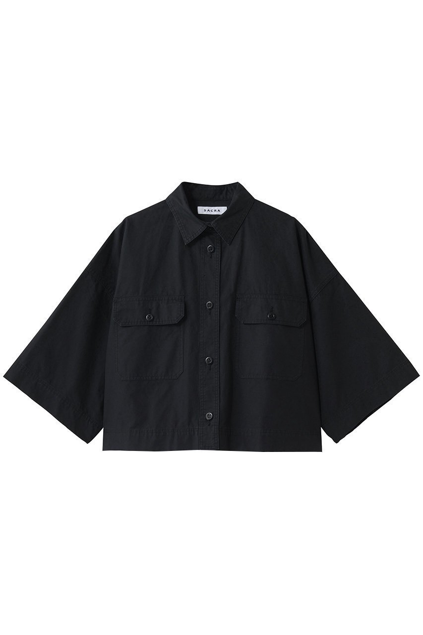 【サクラ/SACRA】のコットンホースクロスショートシャツ インテリア・キッズ・メンズ・レディースファッション・服の通販 founy(ファニー) ファッション Fashion レディースファッション Fashion for Women トップス・カットソー Cut & Sew Tops シャツ・ブラウス・オフィスカジュアル Elegant Blouses & Button-Ups クロップド Cropped, Short Length ショート Short, Short Length シンプル Simple, Minimal ストーン Stone, Gem-Like スリーブ Sleeve, Long Sleeve / Short Sleeve ハーフ Half, Half-Length バランス Balance, Style Balance ビンテージ Vintage, Retro Style プリーツ Pleats, Pleated ボックス Boxy, Box Shape ボトム Bottoms, Lower Wear エレガント 上品 Elegant 新作・新入荷 New Arrivals / New In ブラック|ID: prp329100004894873 ipo3291000000036591306