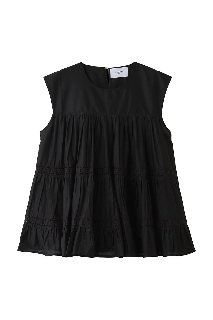 【マーレット/MERLETTE】のQUAI レーストリム ノースリーブティアードブラウス インテリア・キッズ・メンズ・レディースファッション・服の通販 founy(ファウニー) 　ファッション　Fashion　レディースファッション　Fashion for Women　トップス・カットソー　Cut & Sew Tops　キャミソール&ノースリーブ　Camisoles & Sleeveless Tops　シャツ・ブラウス・オフィスカジュアル　Elegant Blouses & Button-Ups　ノースリーブ　Sleeveless, No-Sleeve　レース　Lace, Lace Fabric　夏　Summer　ブラック|ID: prp329100004894874 ipo3291000000036887938