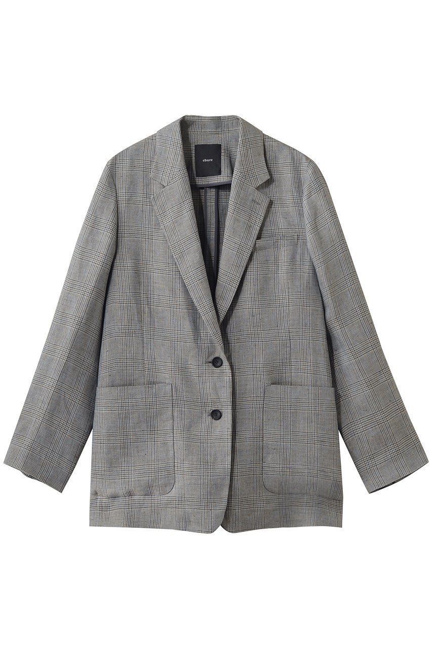 【エブール/ebure】のリネングレンチェック 2釦シングルジャケット インテリア・キッズ・メンズ・レディースファッション・服の通販 founy(ファウニー) 　ファッション　Fashion　レディースファッション　Fashion for Women　アウター　Coat / Outerwear Collection　レディースジャケット・軽アウター　Jackets　イタリア　Italy　ジャケット　Jacket, Outerwear　チェック　Check, Plaid, Tartan　パッチ　Patch, Appliqué　ポケット　Pocket, Pocket Detail　リネン　Linen, Linen Fabric　夏　Summer　春　Spring　S/S・春夏　SS, Spring/Summer, Warm Season　ライトグレー|ID: prp329100004894892 ipo3291000000036591455