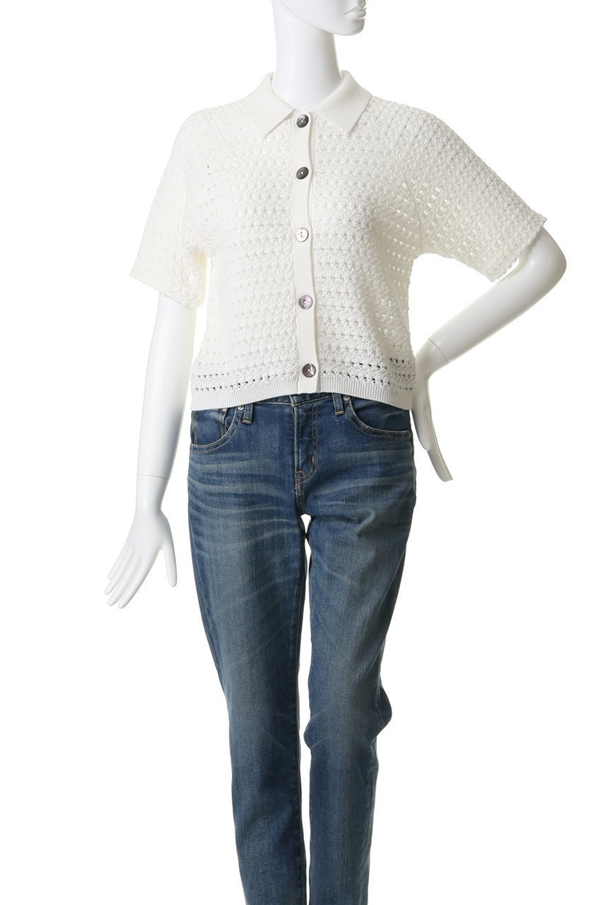 【マリリンムーン/MARILYN MOON】のクロシェポロニットカーディガン 人気、トレンドファッション・服の通販 founy(ファニー) 　ファッション　Fashion　レディースファッション　Fashion for Women　トップス・カットソー　Cut & Sew Tops　ニット　Knit Tops & Sweaters　カーディガン・羽織り　Layered Style Cardigans　おすすめ　Recommended / Our Picks　かぎ針　Crochet　カーディガン　Cardigan, Knitwear　サマー　Summer, Summer Style　デニム　Denim, Jeans Material　ボトム　Bottoms, Lower Wear　モダン　Modern, Contemporary　夏　Summer　新作・新入荷　New Arrivals / New In　透かし　Cut-Out, Lacework　other-2|ID: prp329100004894908 ipo3291000000036591586