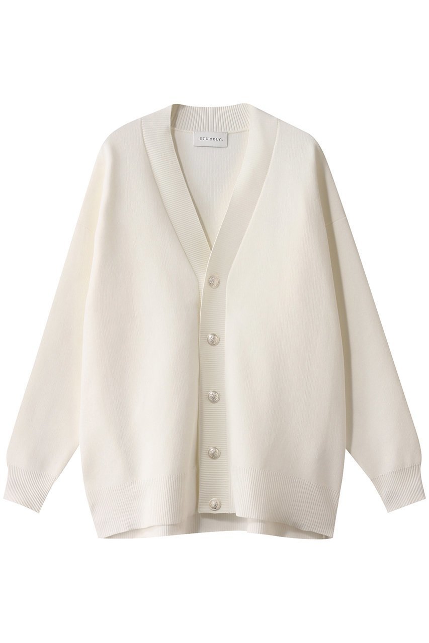 【ヒューエルミュージアム/hueLe Museum】の【STUMBLY】Painted Metal Button Cardigan インテリア・キッズ・メンズ・レディースファッション・服の通販 founy(ファニー) 　ファッション　Fashion　レディースファッション　Fashion for Women　トップス・カットソー　Cut & Sew Tops　ニット　Knit Tops & Sweaters　カーディガン・羽織り　Layered Style Cardigans　カーディガン　Cardigan, Knitwear　シンプル　Simple, Minimal　フォーマル　Formal, Dressy　リラックス　Relax, Relaxed Fit　ホワイト|ID: prp329100004895027 ipo3291000000036593013