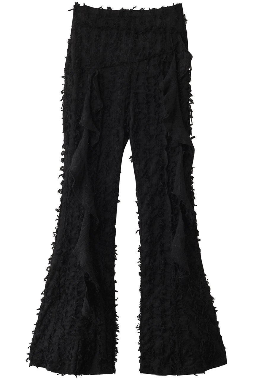 【プランク プロジェクト/PRANK PROJECT】のフリンジジャガードフレアパンツ / Fringe Jacquard Flare Pants インテリア・キッズ・メンズ・レディースファッション・服の通販 founy(ファウニー) 　ファッション　Fashion　レディースファッション　Fashion for Women　パンツ　Pants & Trousers　コンパクト　Compact, Small Size　シャーリング　Shirring, Ruched　シンプル　Simple, Minimal　フリンジ　Fringe, Tassel　ラッフル　Ruffle, Frill　ランダム　Random, Irregular　切替　Switching, Contrast Panel　BLK(ブラック)|ID: prp329100004895109 ipo3291000000036907280